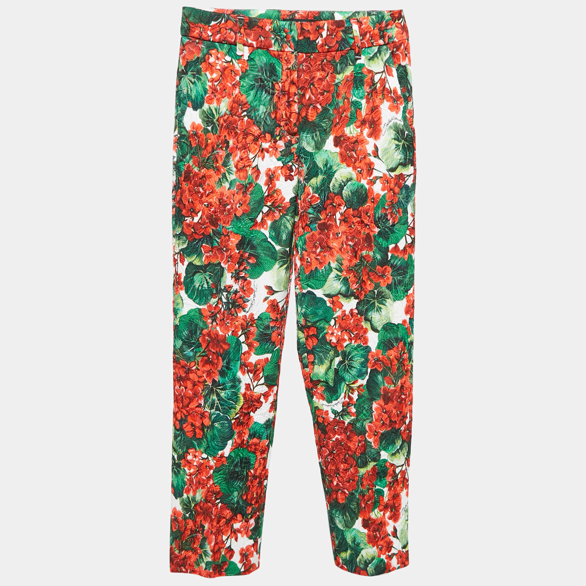 Pre Owned Dolce & Gabbana Multicolor Floral Print Jacquard Trousers S