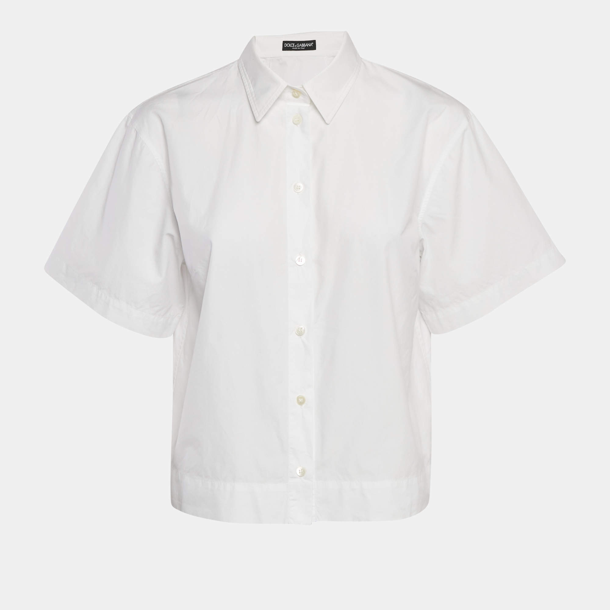 مملوكة مسبقًا Dolce & Gabbana White Cotton Button Front Crop Shirt L