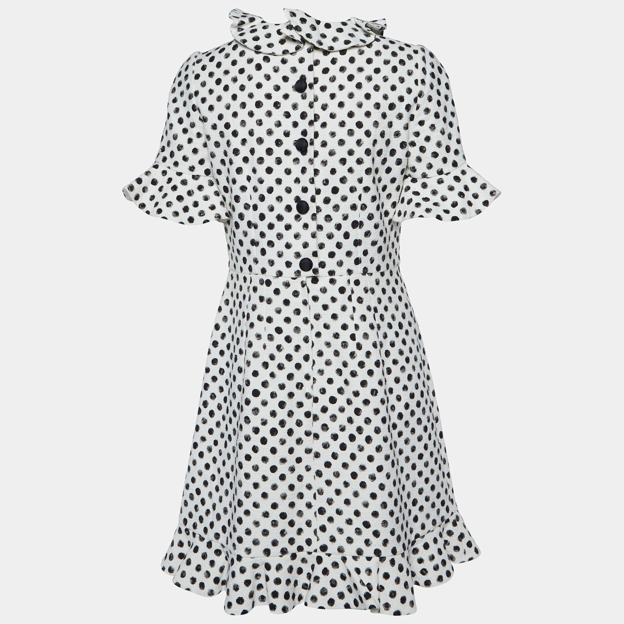 Pre Owned Dolce & Gabbana White Polka Dot Print Cotton Flounced Dress M