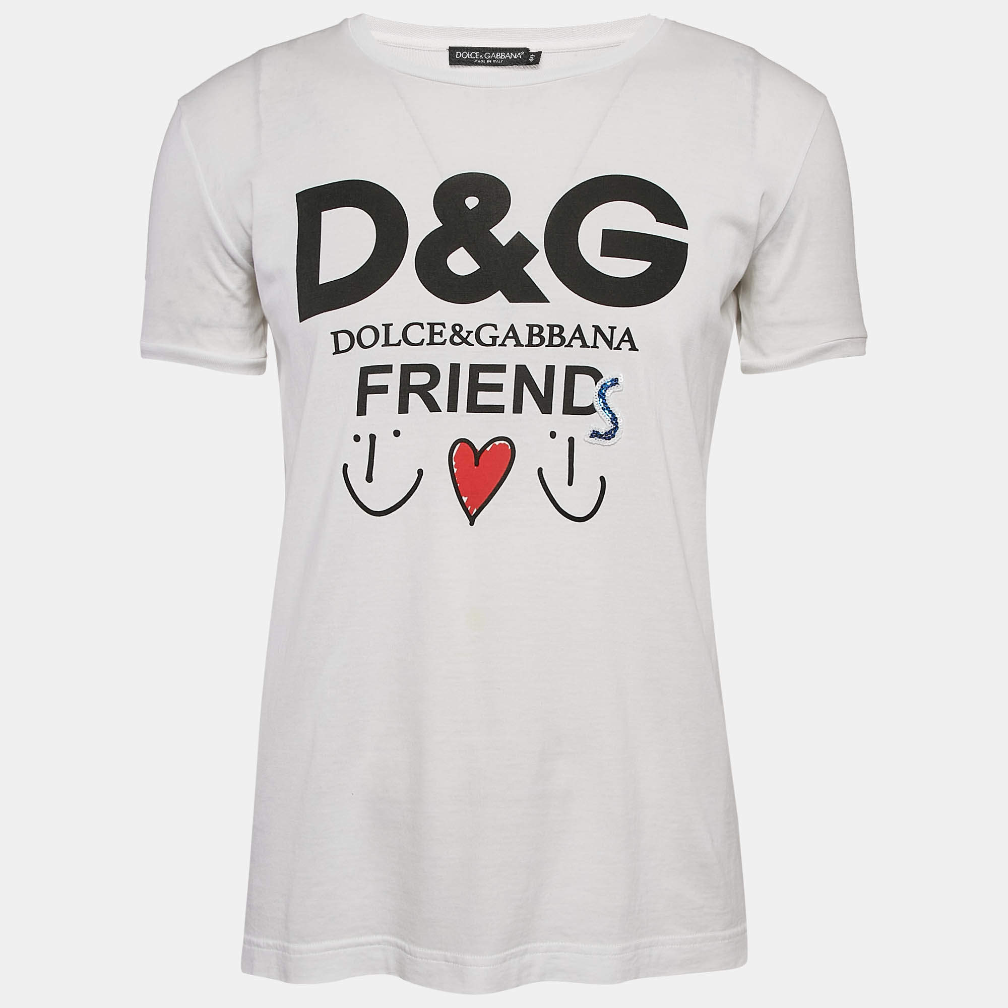Pre Owned Dolce & Gabbana White Printed Cotton T-Shirt S