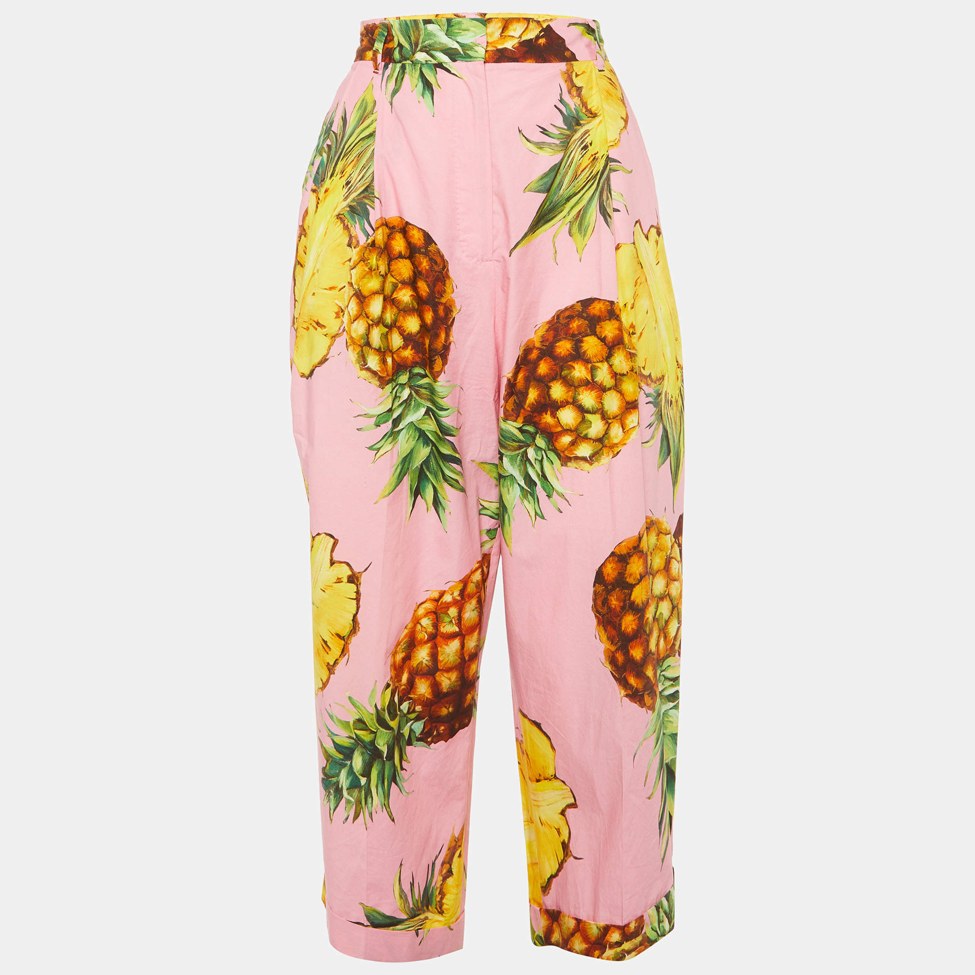 Pre Owned Dolce & Gabbana Pink Pineapple Print Cotton Cropped Pants M