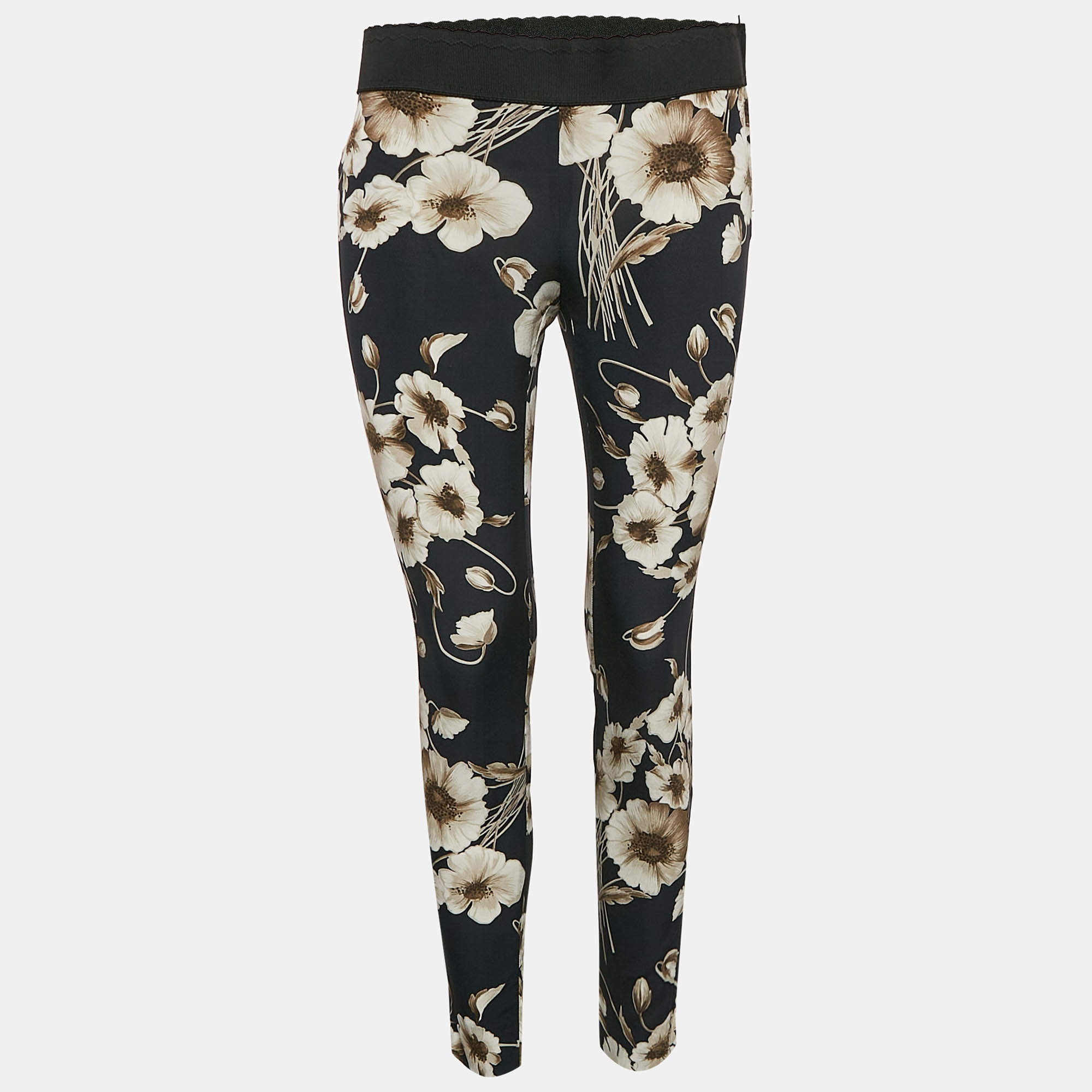 Dolce & Gabbana Navy Blue Floral Print Silk Blend Pants S