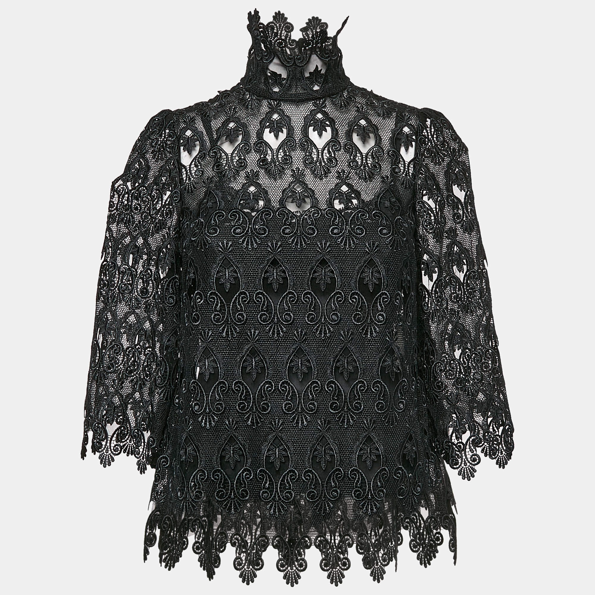 Pre Owned Dolce & Gabbana Black Lace Bell Sleeve Top XS