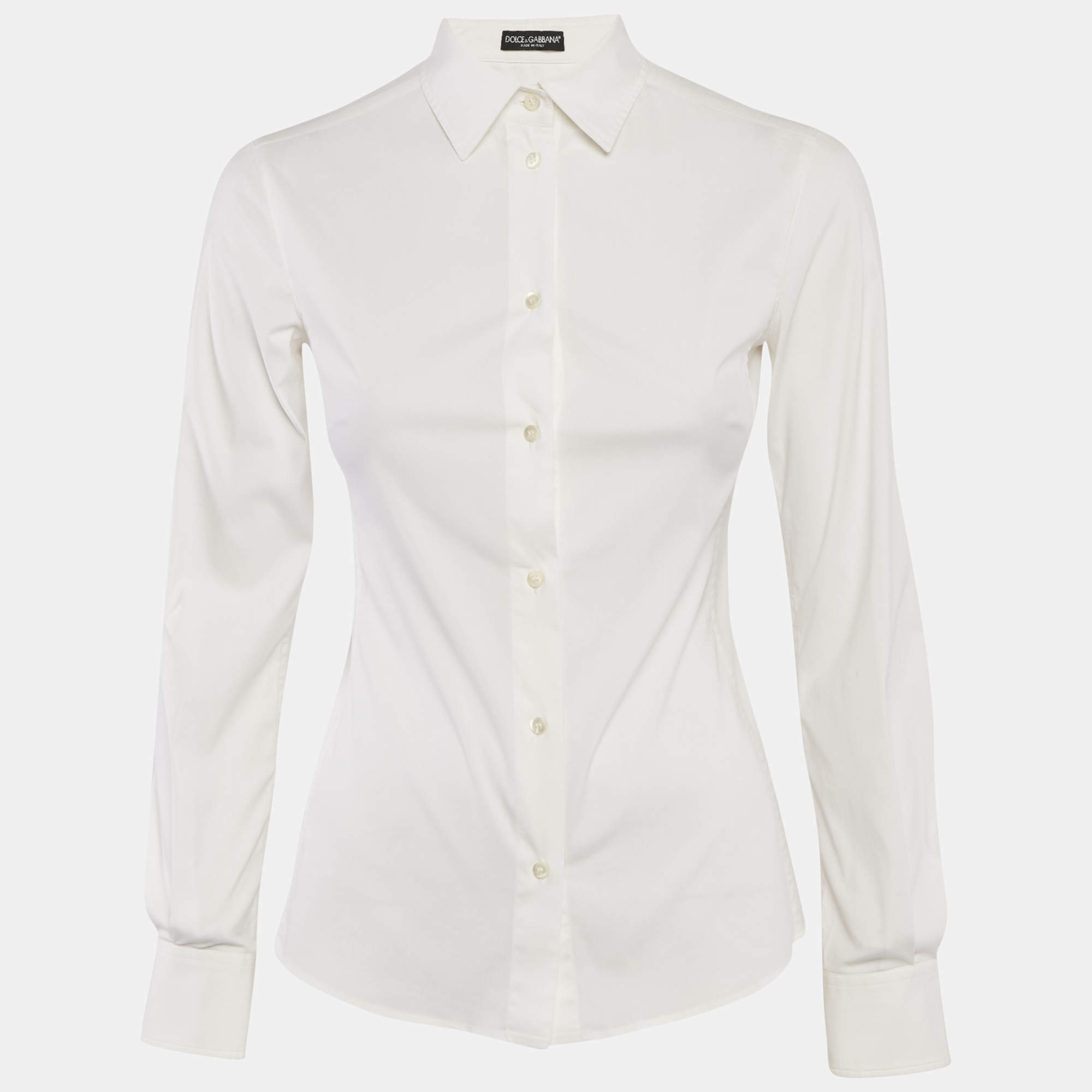 Pre Owned Dolce & Gabbana White Cotton Button Front Shirt S