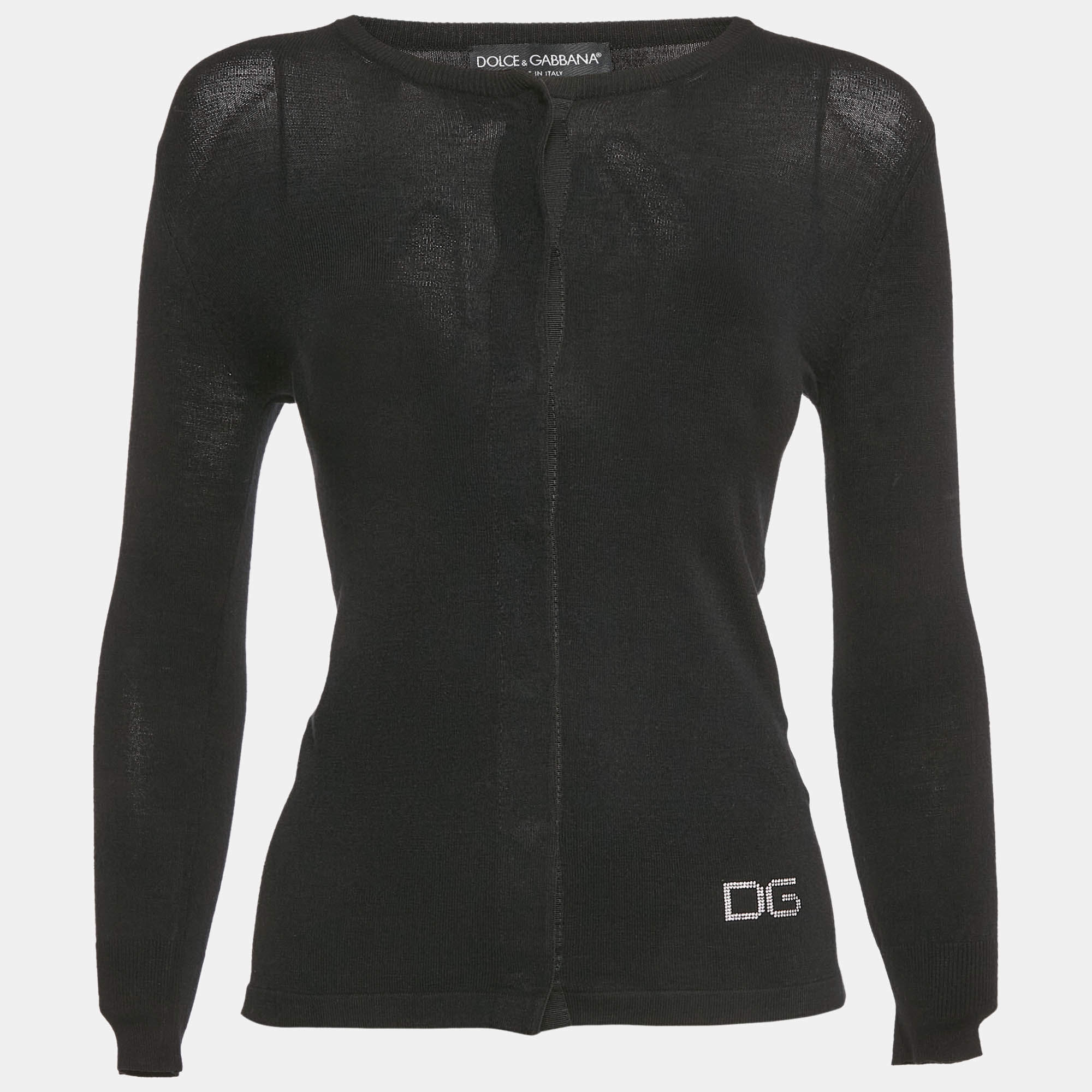 Dolce & Gabbana Black Jersey Logo Stud Detail Cardigan S 