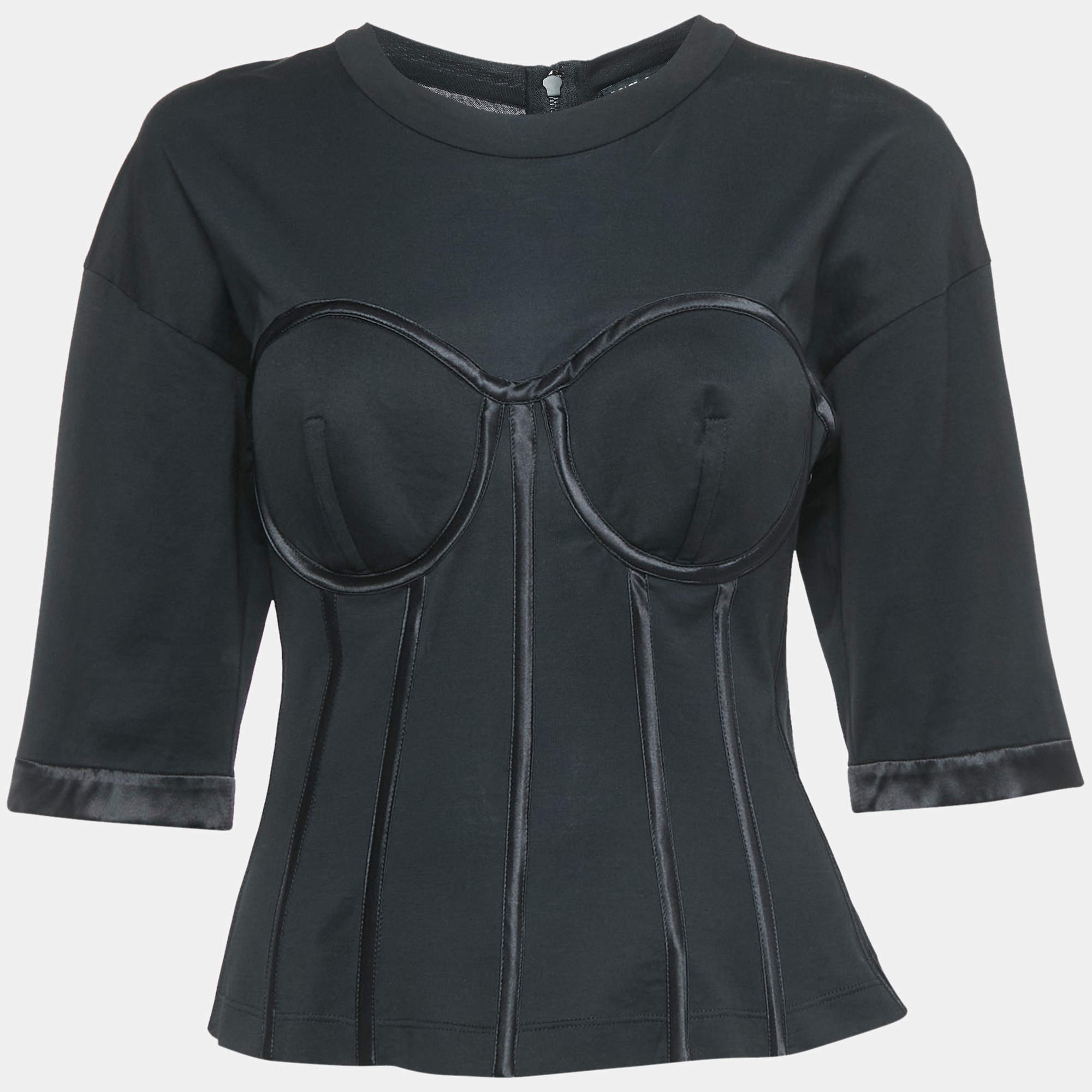 Pre Owned Dolce & Gabbana Black Cotton Knit Bustier Top M
