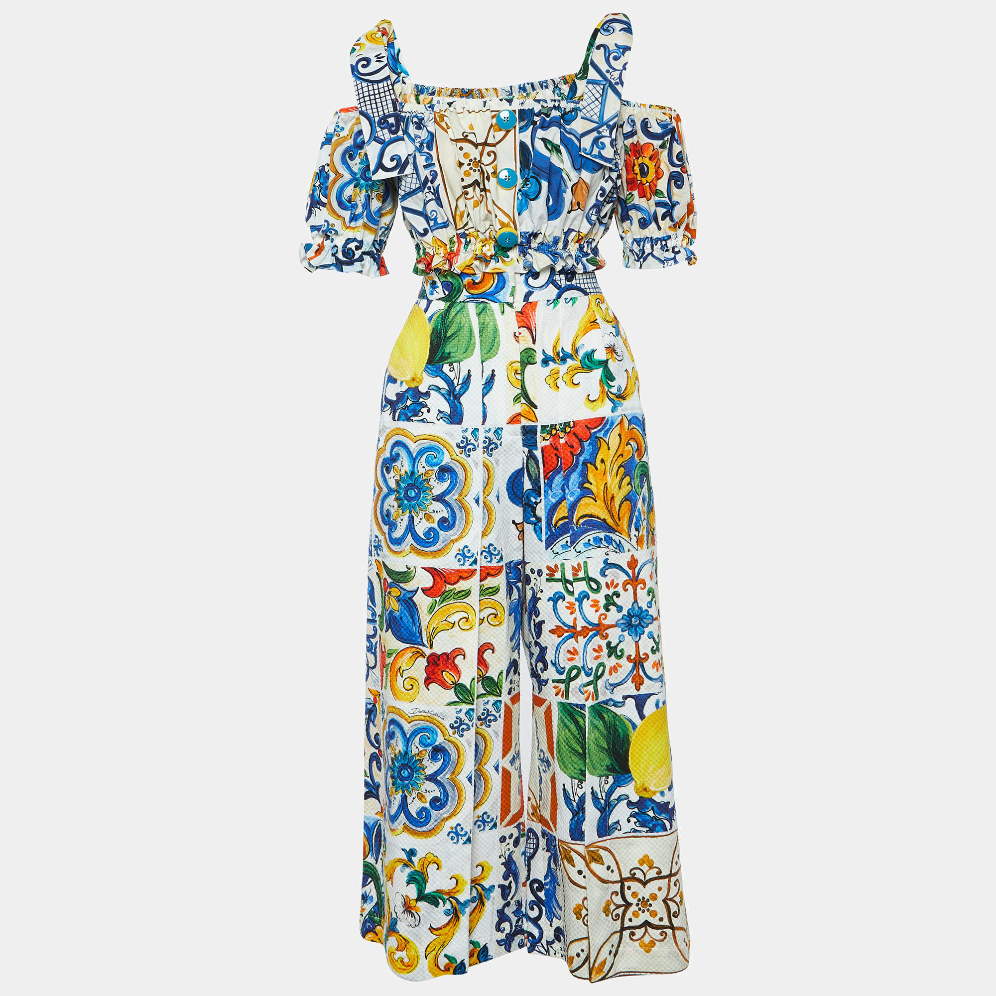 Dolce & Gabbana Multicolored Majolica Print Cotton Top & Pants Set S