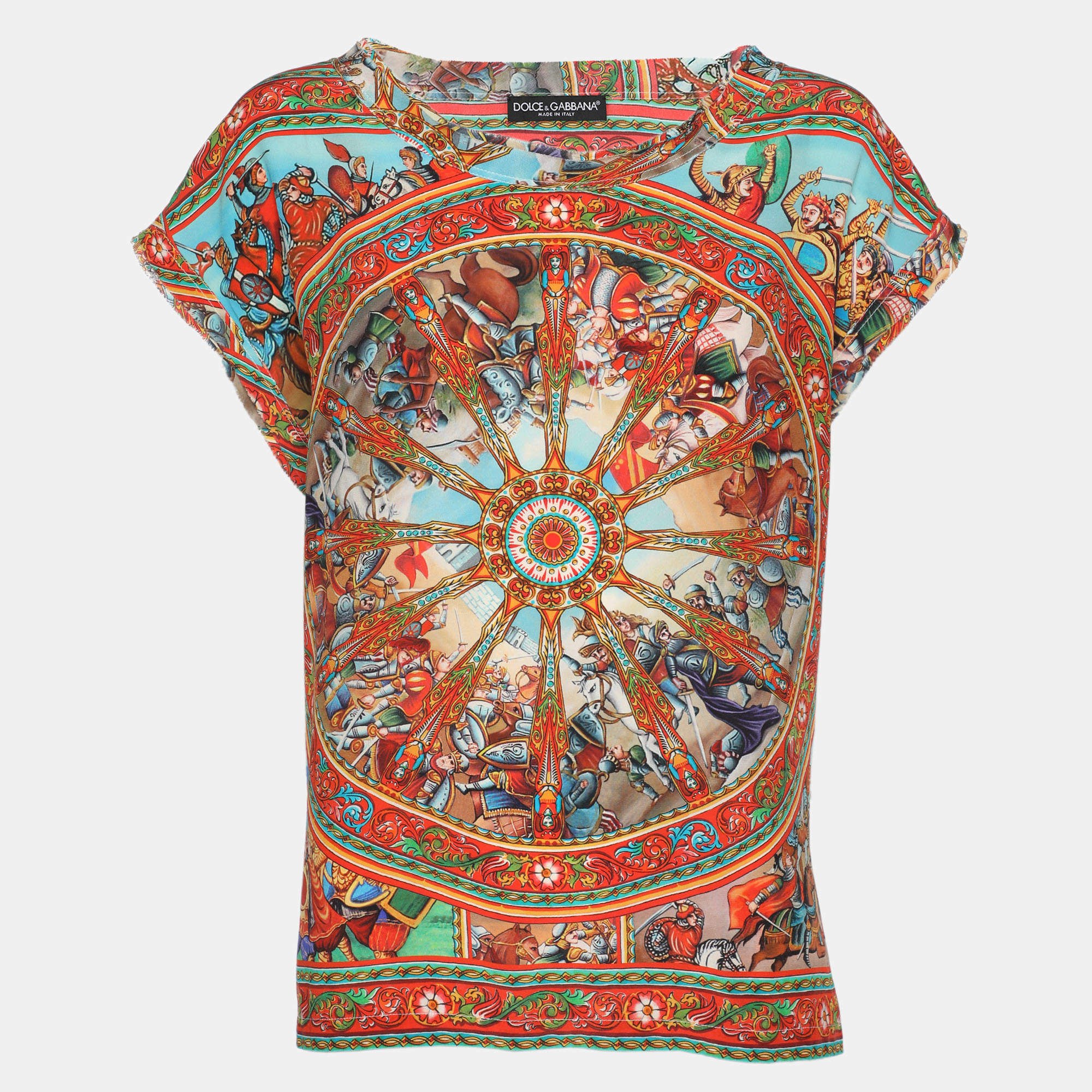 مملوكة مسبقًا Dolce & Gabbana Multicolor Medieval Print Silk Cap Sleeve Top M