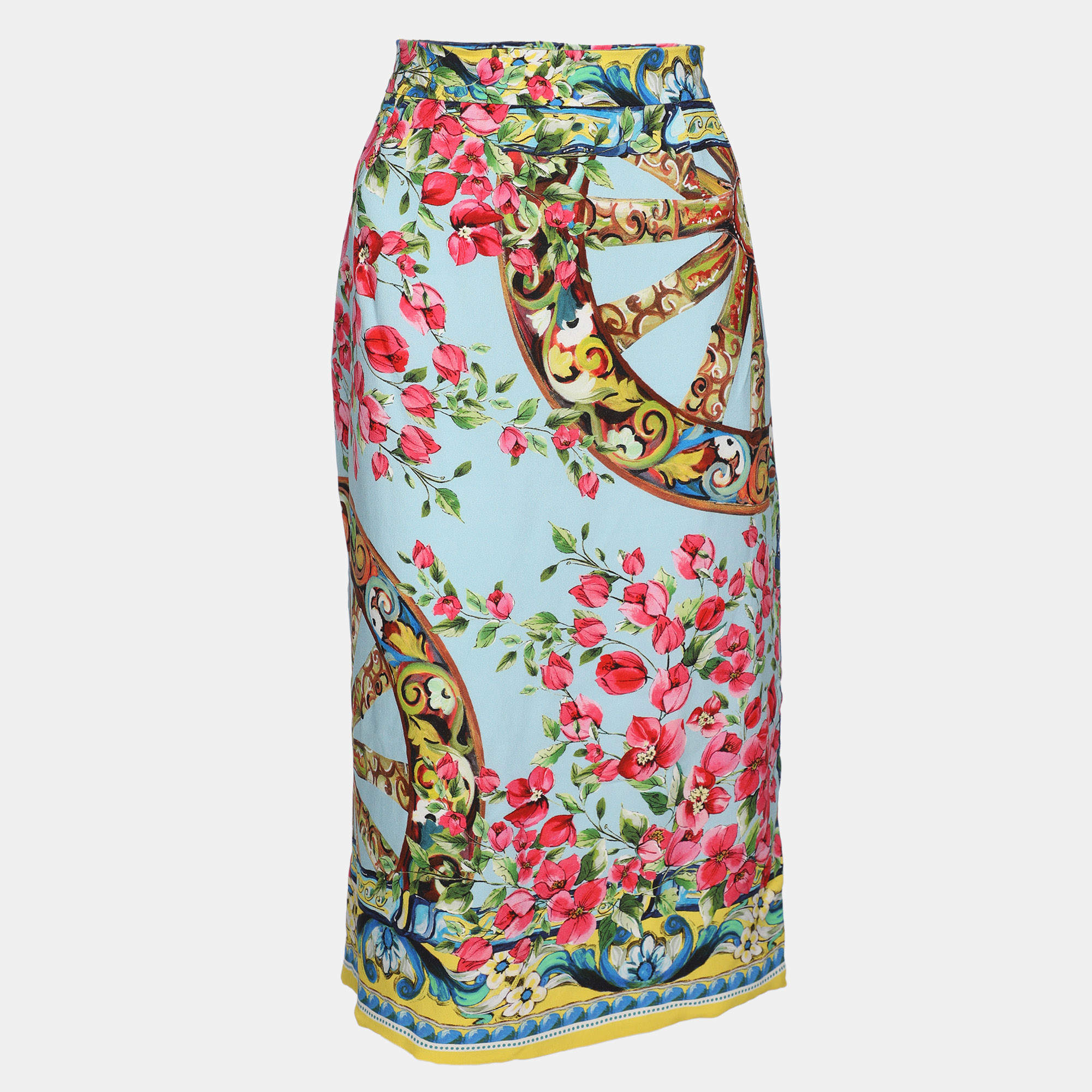 Pre Owned Dolce & Gabbana Multicolor Floral Print Viscose Midi Skirt L