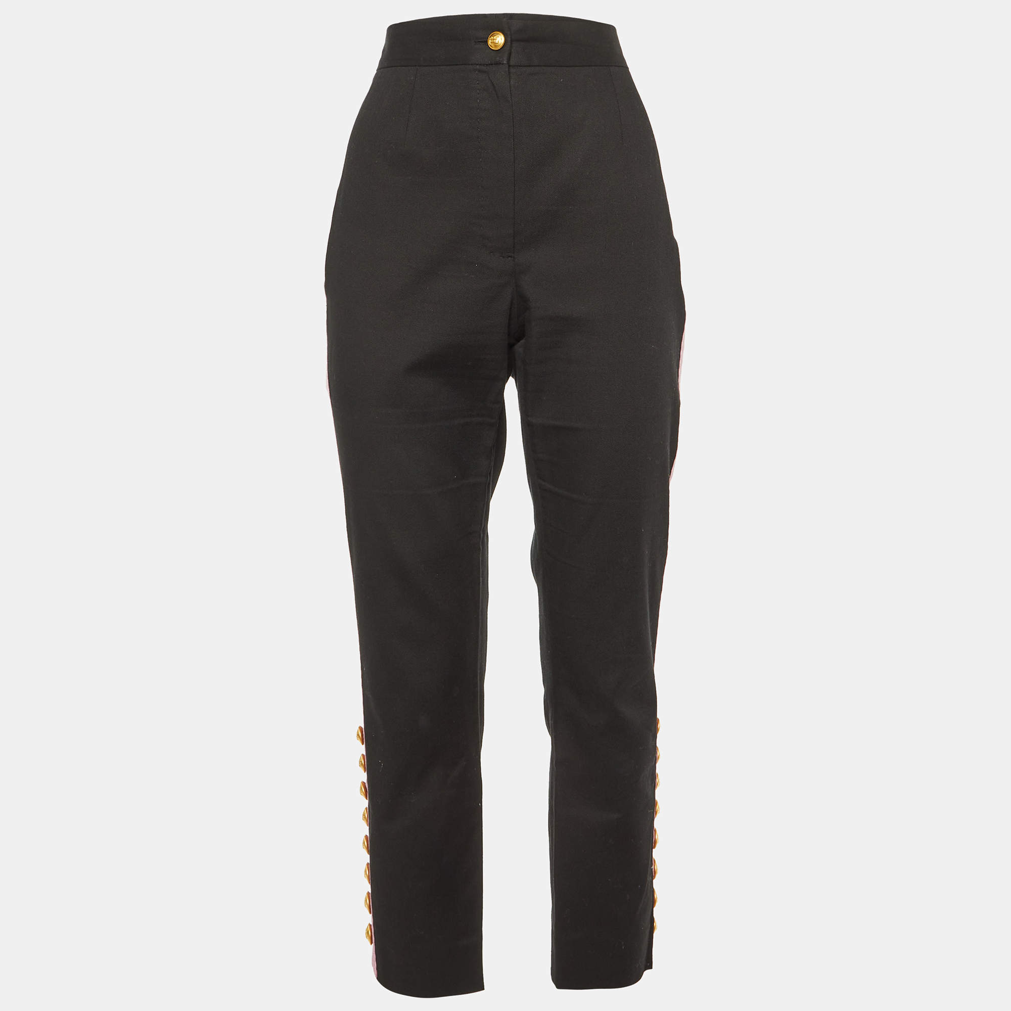 Dolce & Gabbana Black Cotton Contrast Tape Detail Trousers L