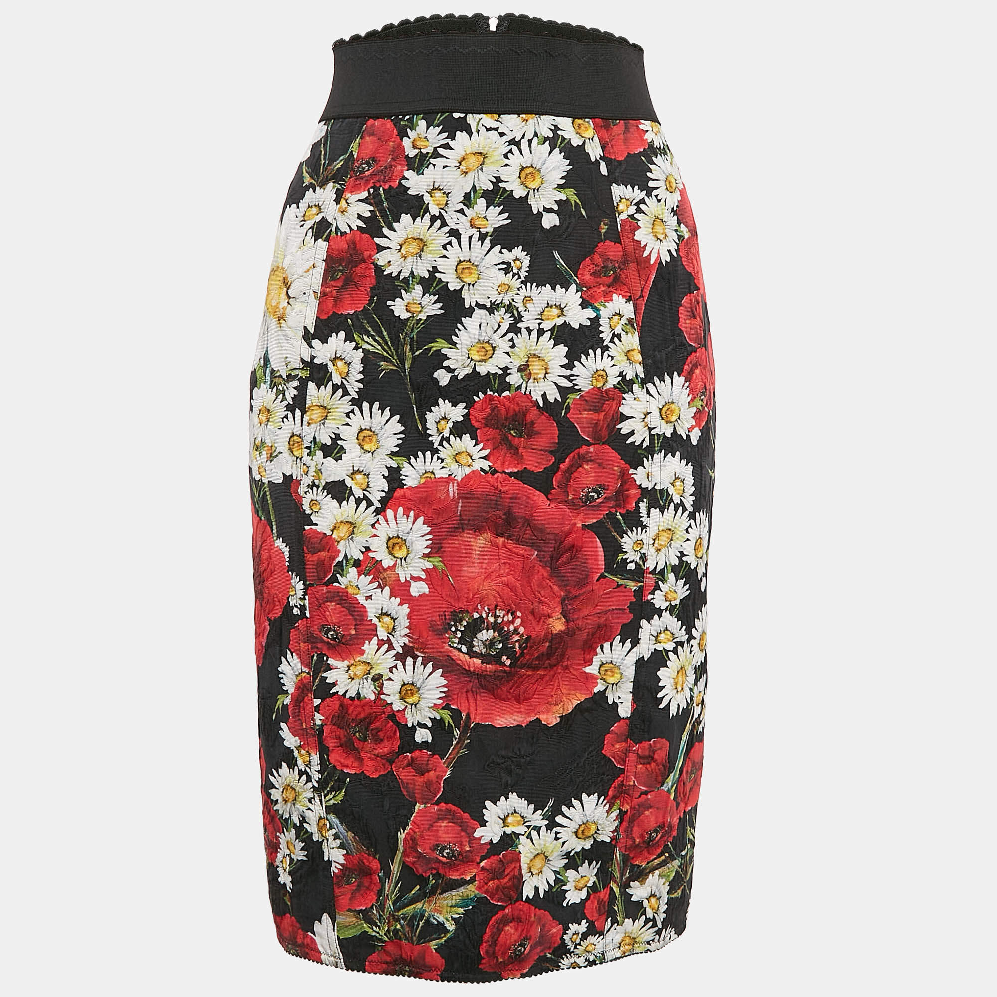 Pre Owned Dolce & Gabbana Black/Multicolor Floral Print Jacquard Pencil Skirt M