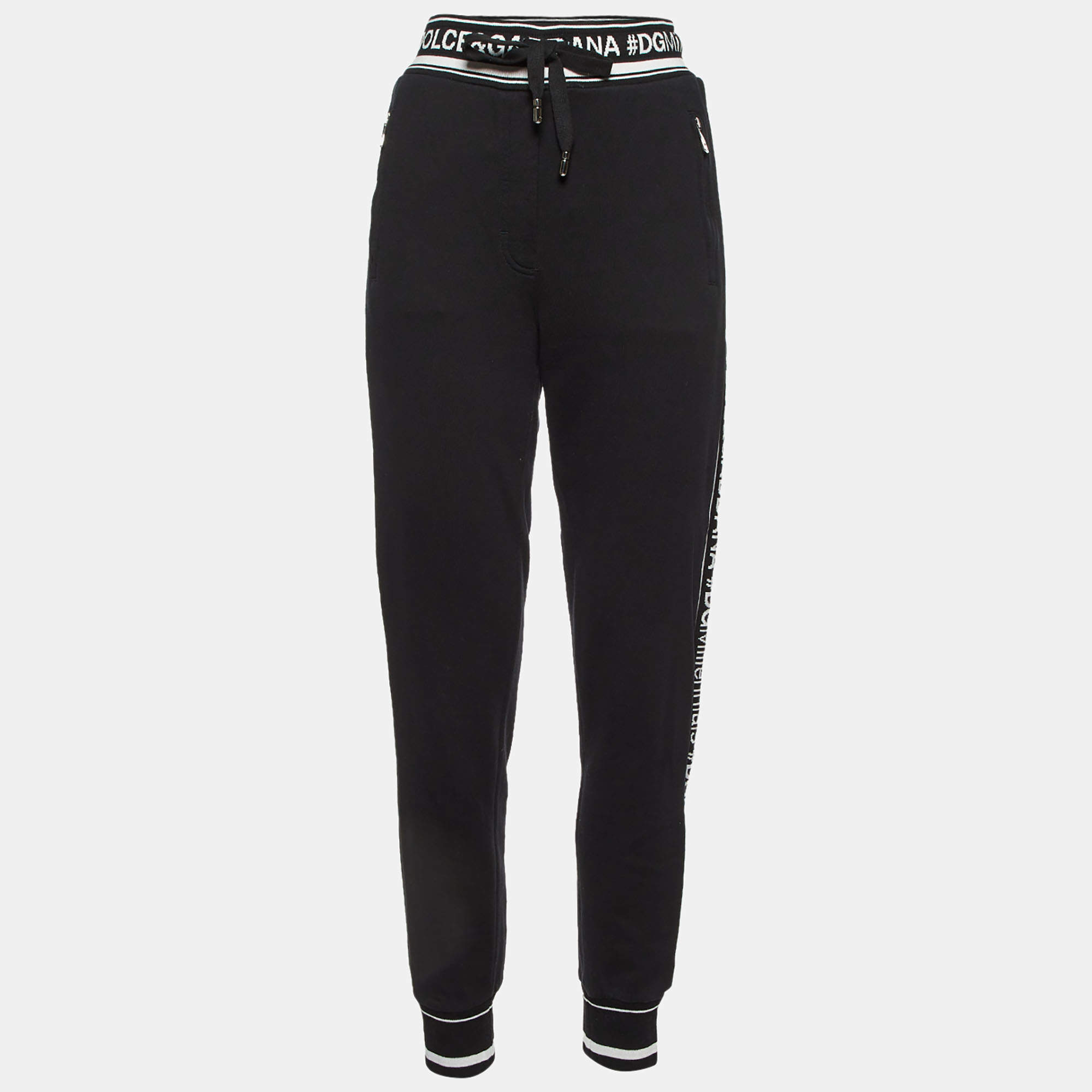 Dolce & Gabbana Black Cotton Logo Band Trim Joggers S