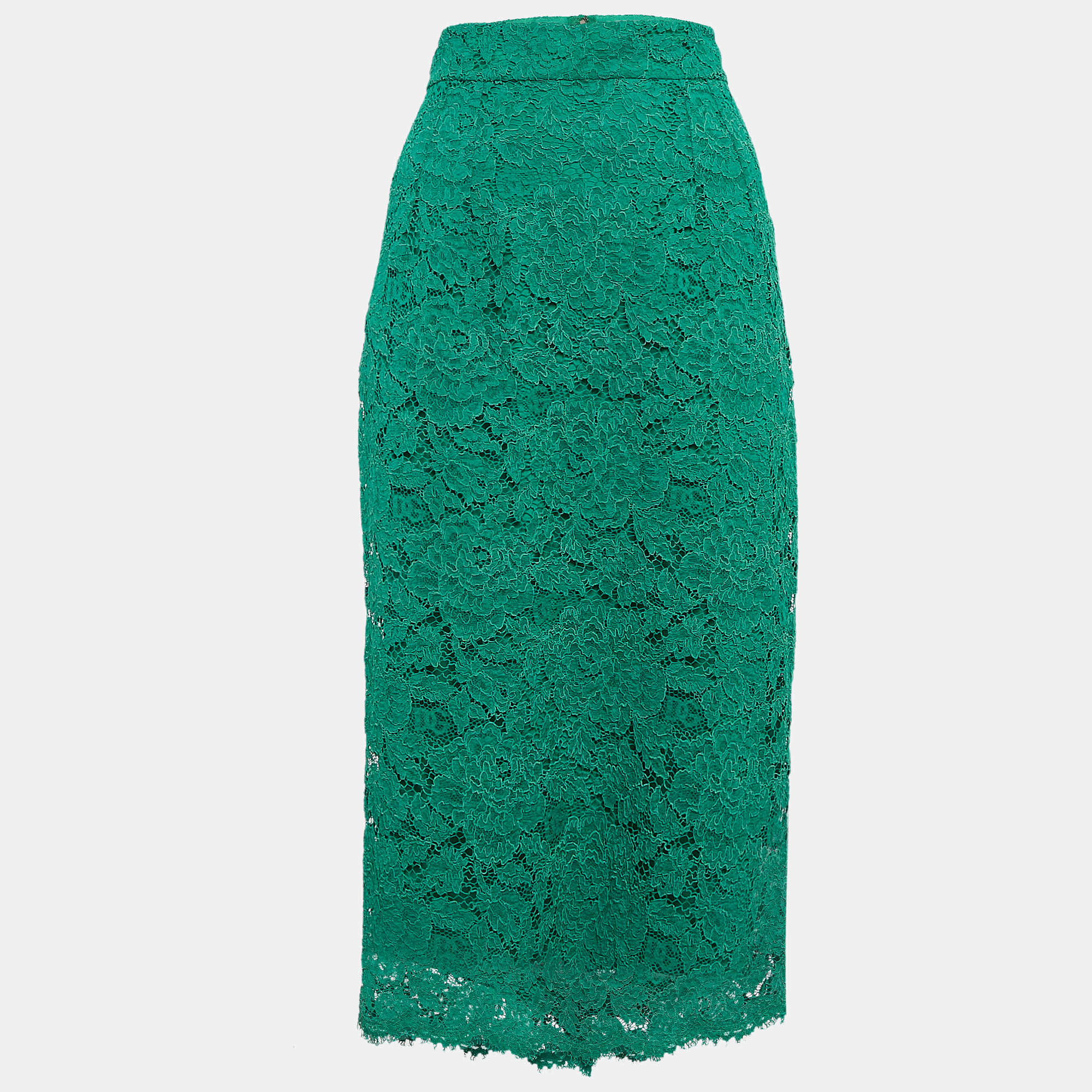 Pre Owned Dolce & Gabbana Green Lace Pencil Midi Skirt M