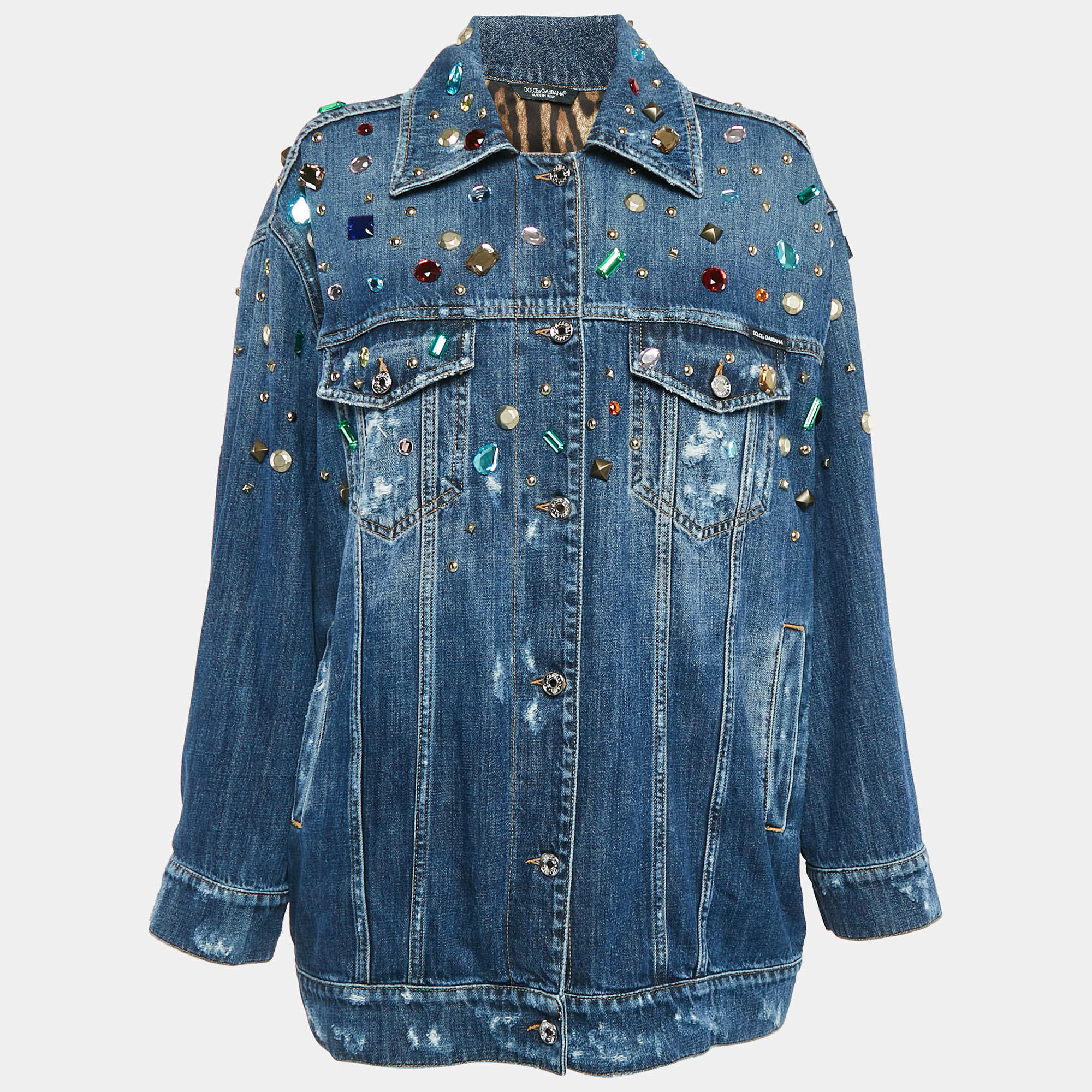 مملوكة مسبقًا Dolce & Gabbana Blue Rhinestone Detail Denim Button Front Jacket S