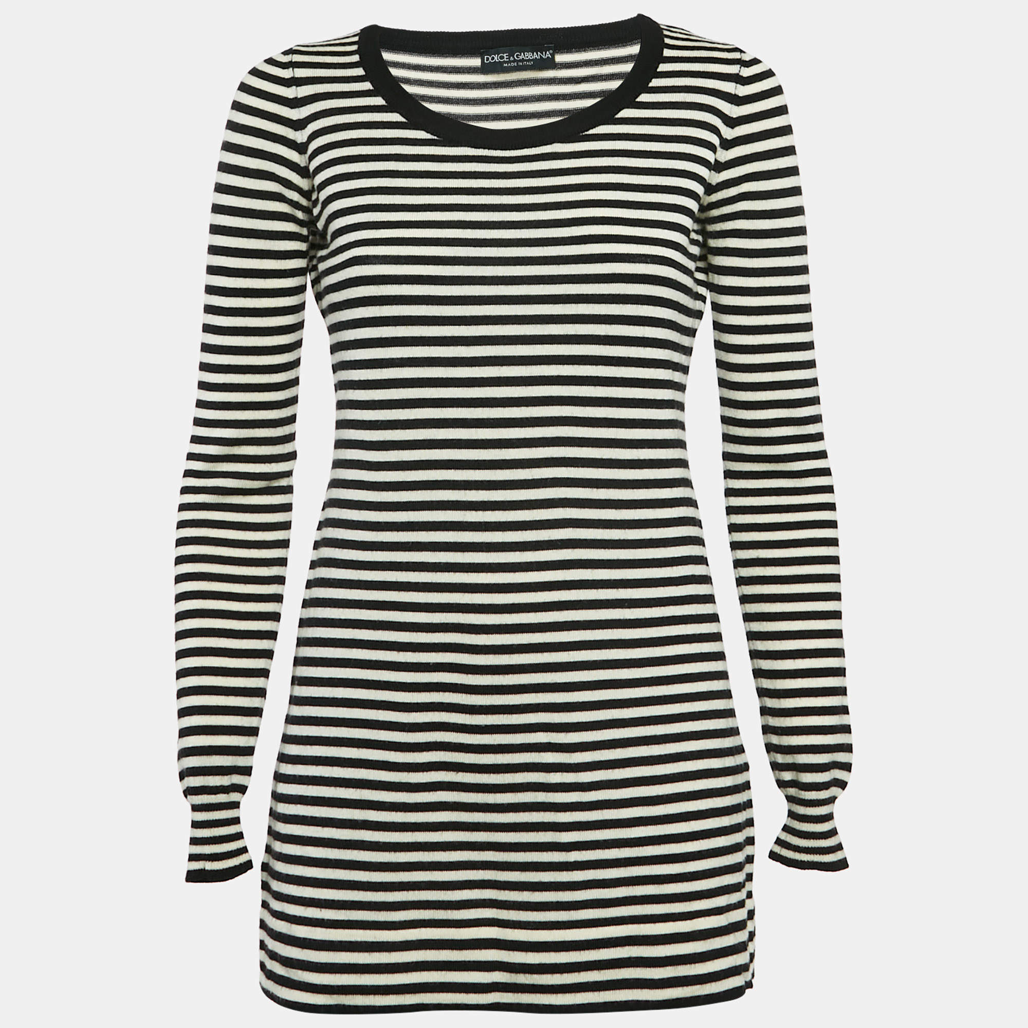 Dolce & Gabbana Black/White Stripe Long Sleeve Wool Sweater Top S