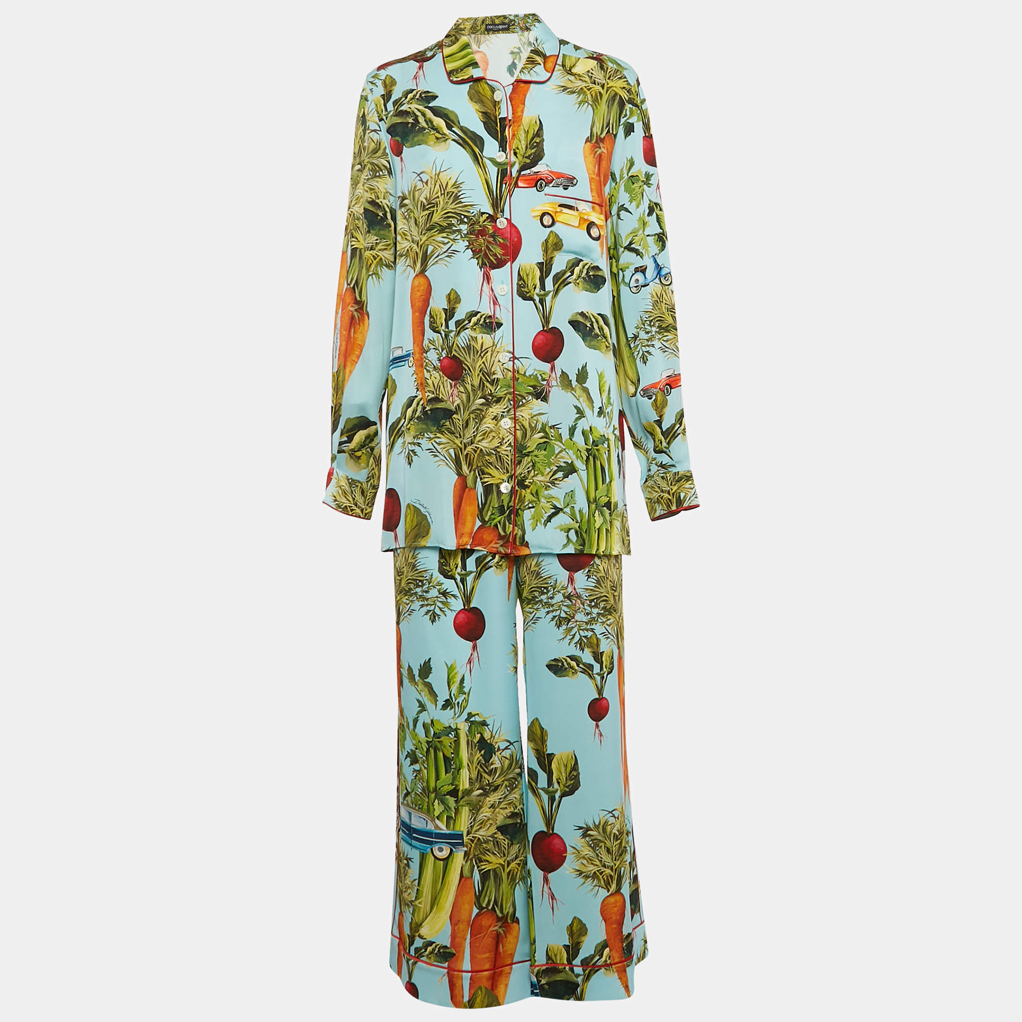 Pre Owned Dolce & Gabbana Multicolor Vegetable and Vehicle Print Pajama Top and Pants Set L/M