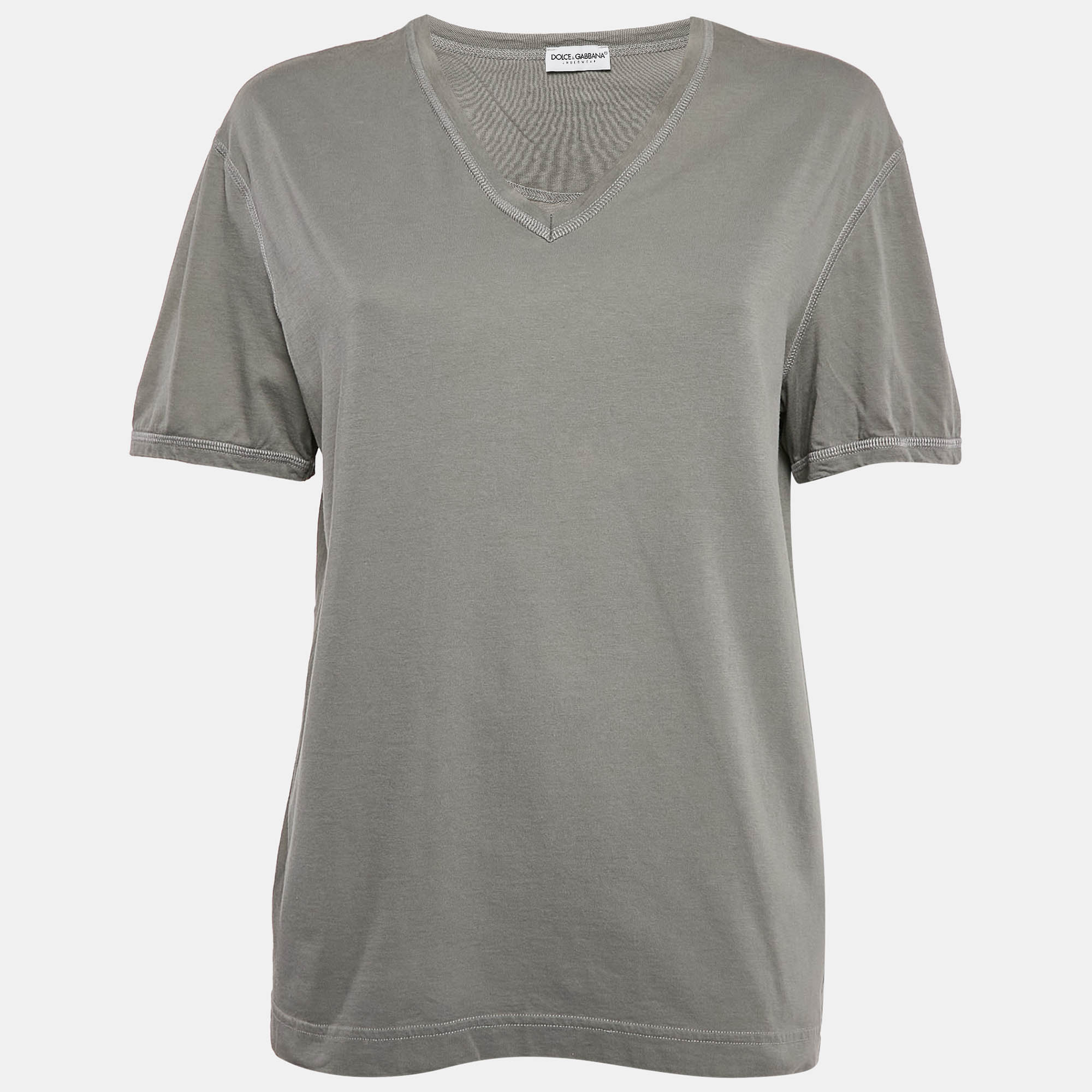 Pre Owned Dolce & Gabbana Underwear Grey Cotton V Neck Short Sleeve T-Shirt L
