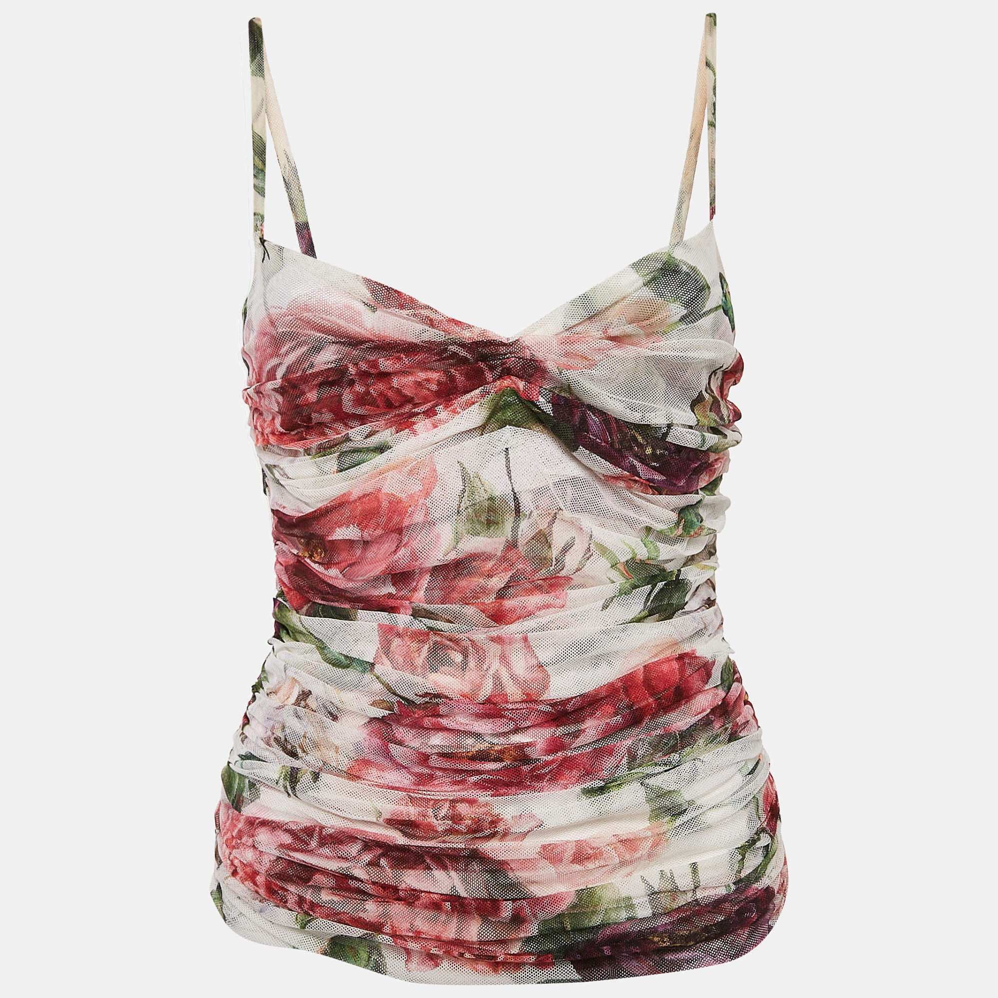 Dolce & Gabbana Multicolor Rose Print Draped Sleeveless Top M