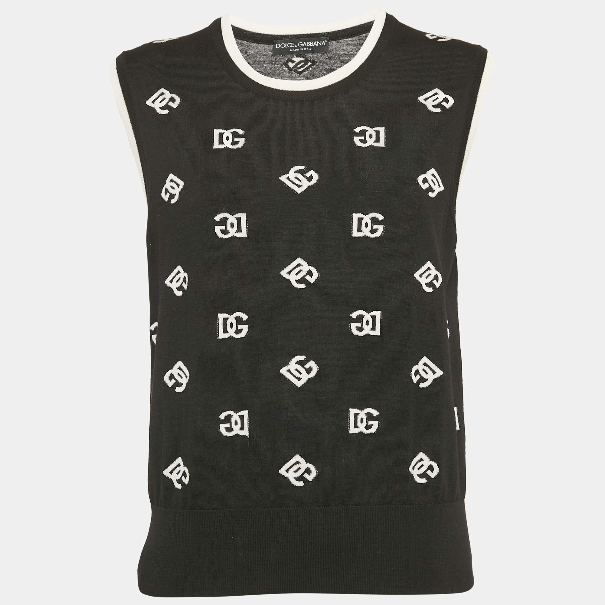 Pre Owned Dolce & Gabbana Black DG Intarsia Knit Sleeveless Top XL