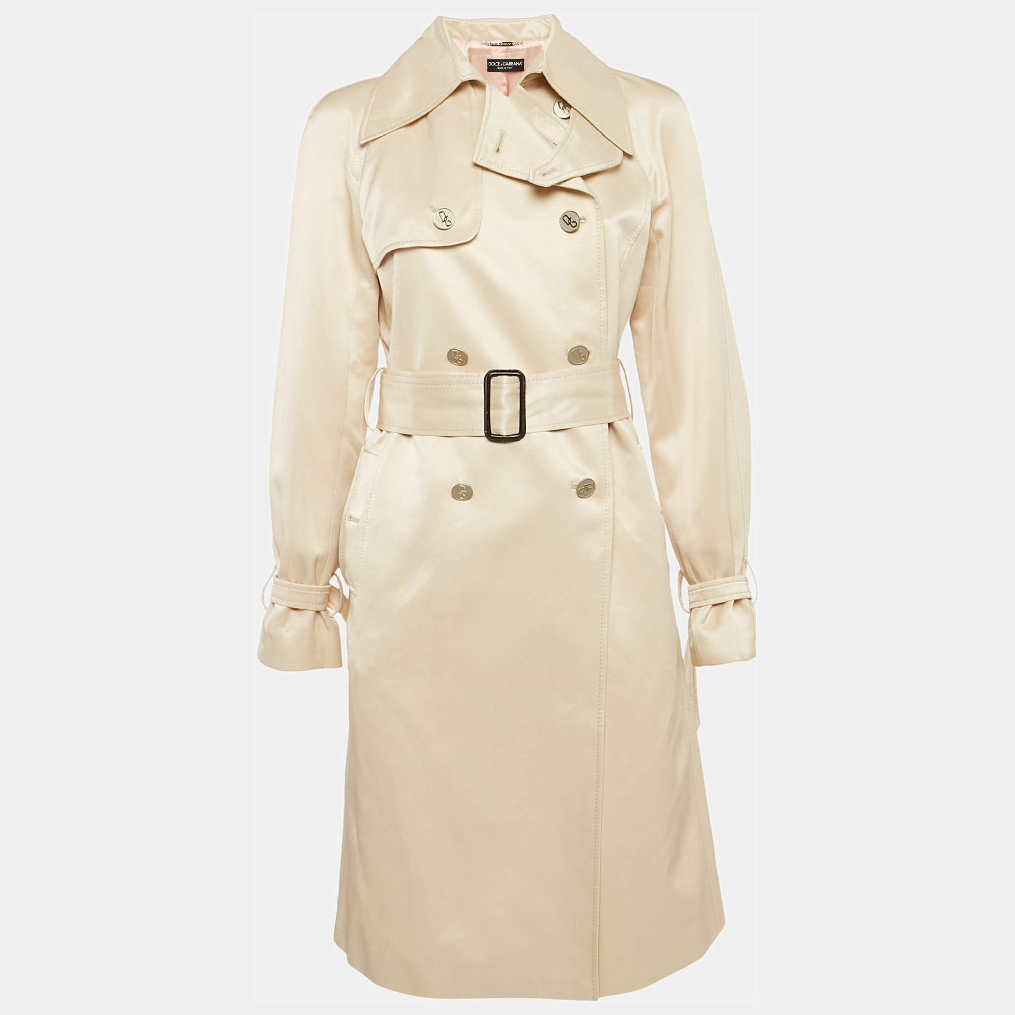 Dolce & Gabbana Beige Silk Double Breasted Trench Coat M