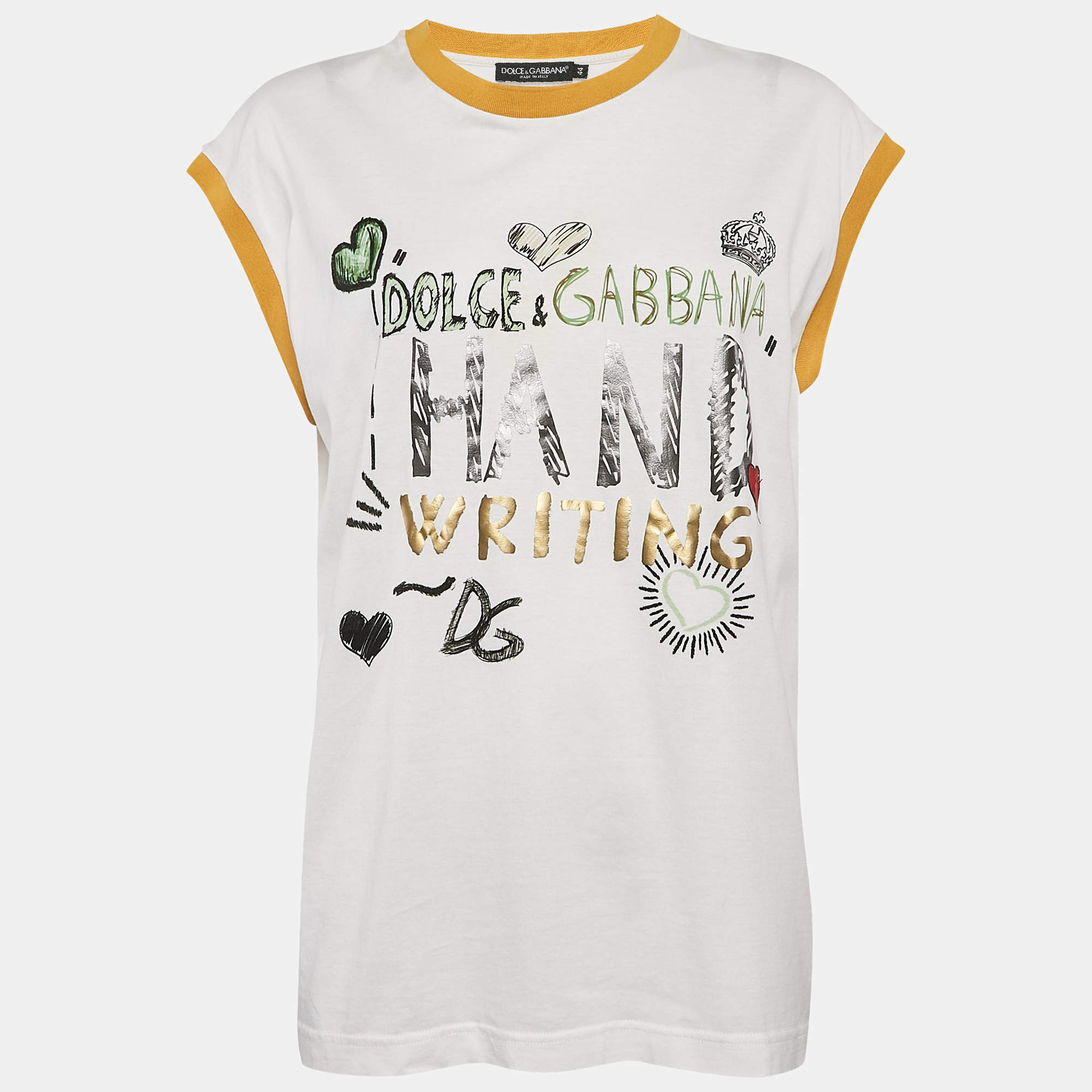 Pre Owned Dolce & Gabbana White Printed Jersey Sleeveless T-Shirt M