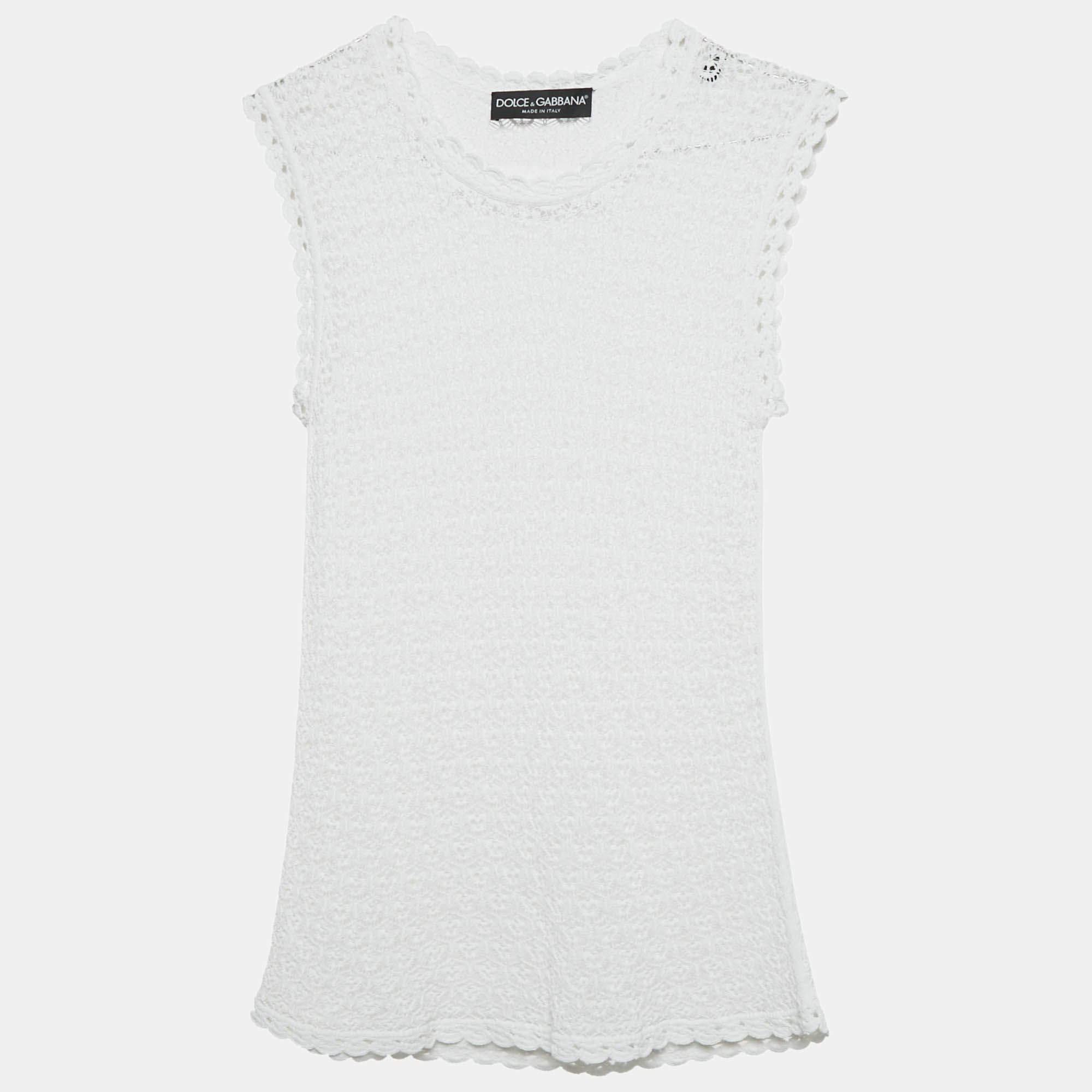 مملوكة مسبقًا توب دولتشي أند غابانا شفاف بدون أكمام بتصميم كروشيه أبيض مقاس صغير (سمول)