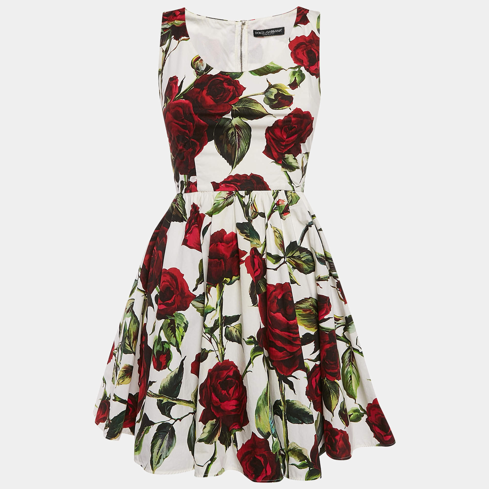 Pre Owned Dolce & Gabbana White Rose Print Sleeveless Mini Dress XS