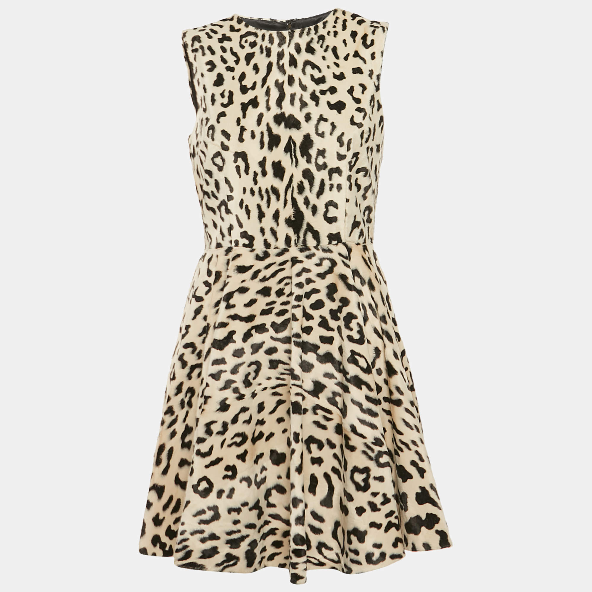 Pre Owned Dolce & Gabbana Leopard Print Textured Cotton Sleeveless Mini Dress M