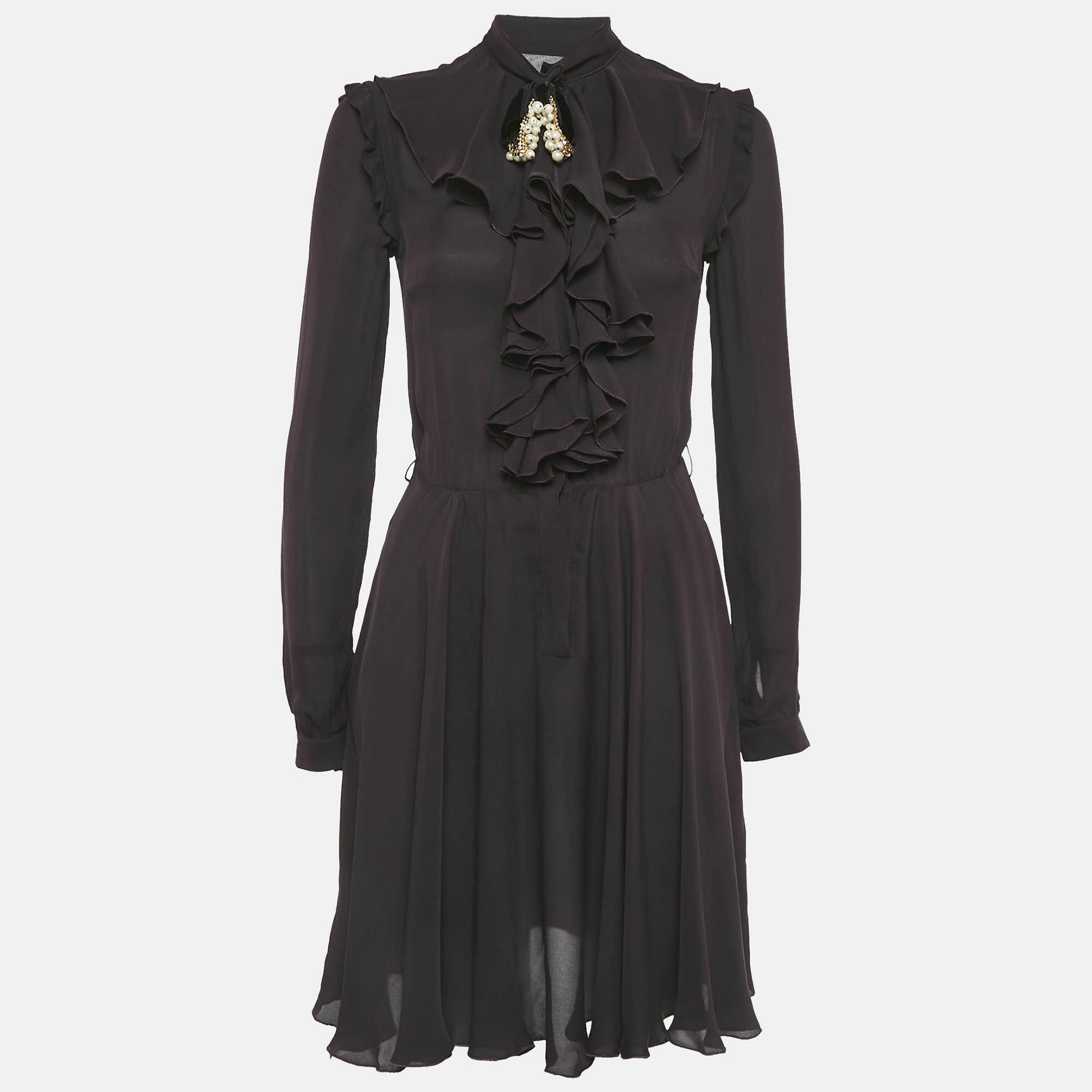 Pre Owned Dolce & Gabbana Purple Embellished Silk Mini Dress S