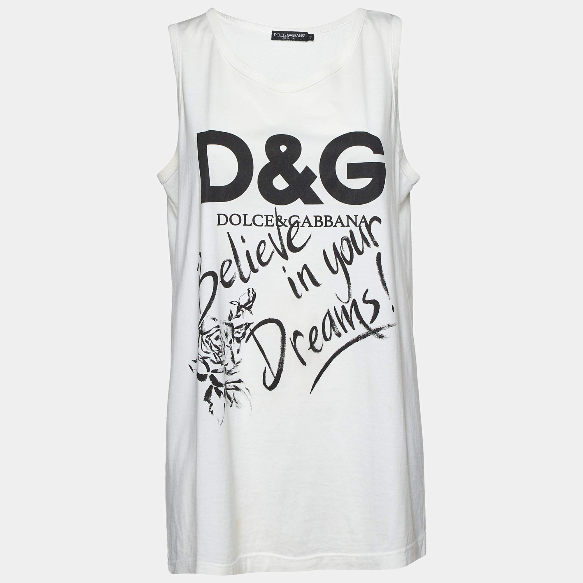 Pre Owned Dolce & Gabbana White Printed Cotton Jersey Vest Top L