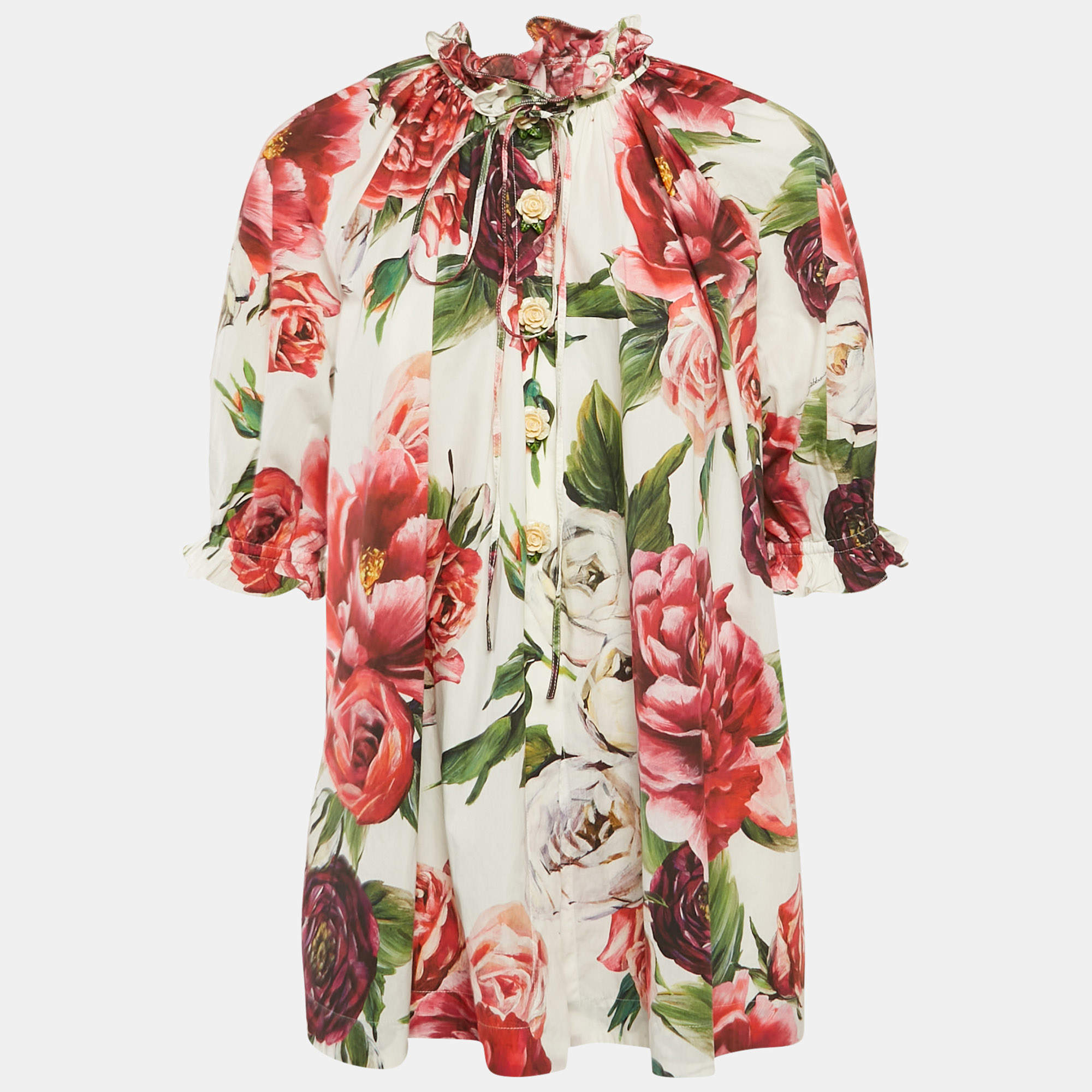 Pre Owned Dolce & Gabbana Multicolor Floral Print Cotton Button Front Blouse M