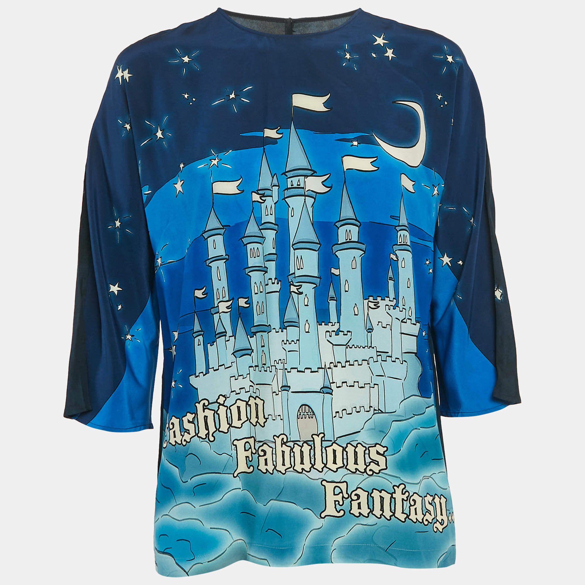 Dolce & Gabbana Blue Printed Silk Top S