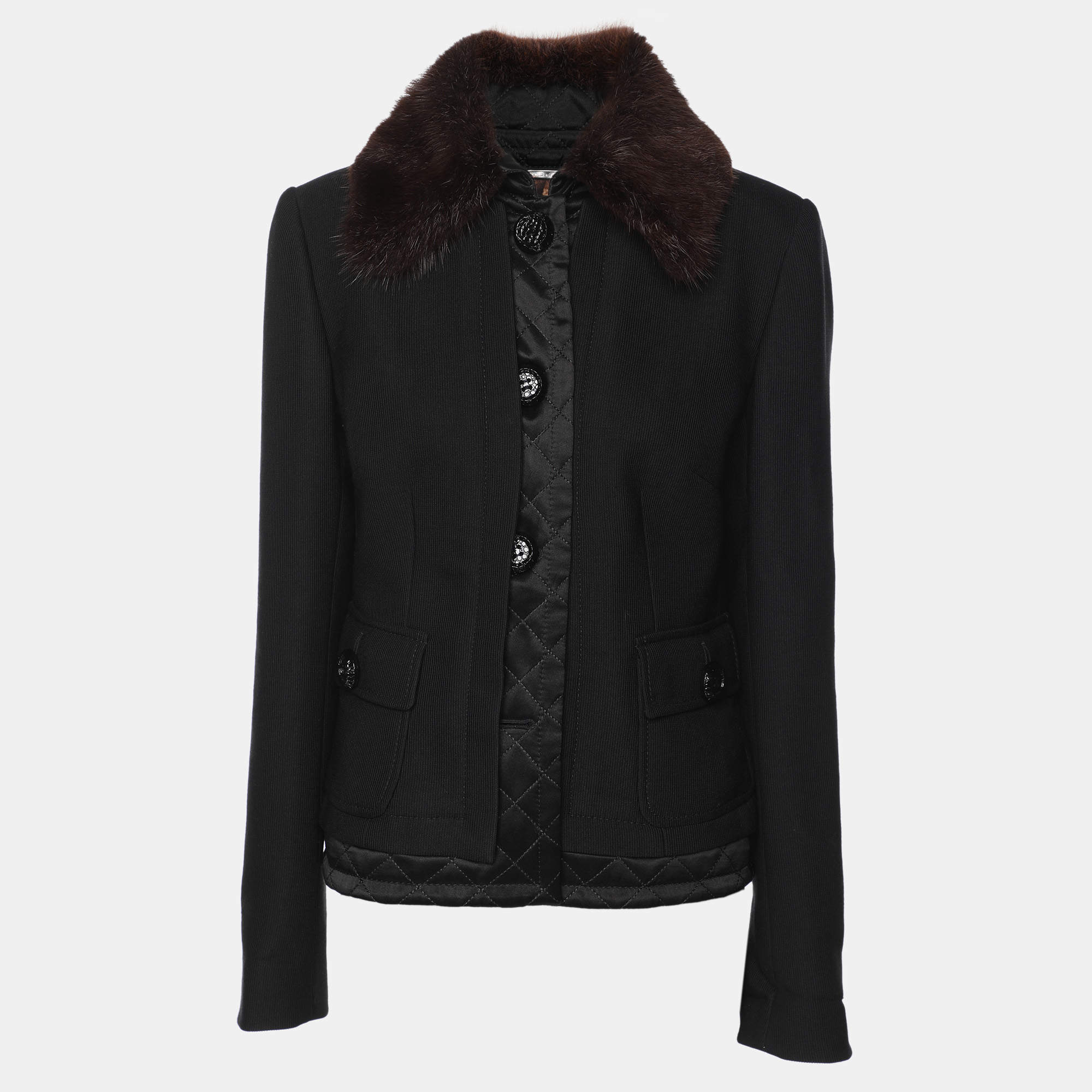 Pre Owned Dolce & Gabbana Black Wool Fur Jacket M