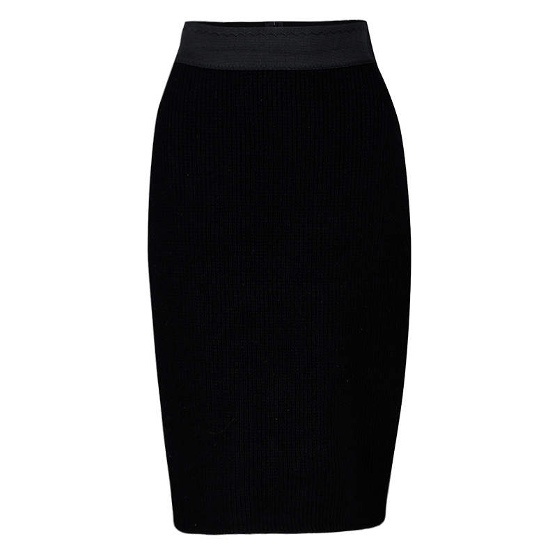 Dolce & Gabbana Black Wool Chunky Knit High Waist Skirt M