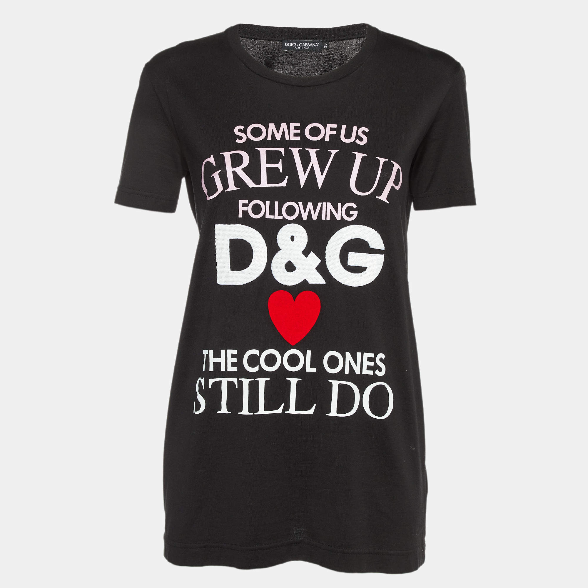 Pre Owned Dolce & Gabbana Black Sequined Cotton Crew Neck T-shirt S