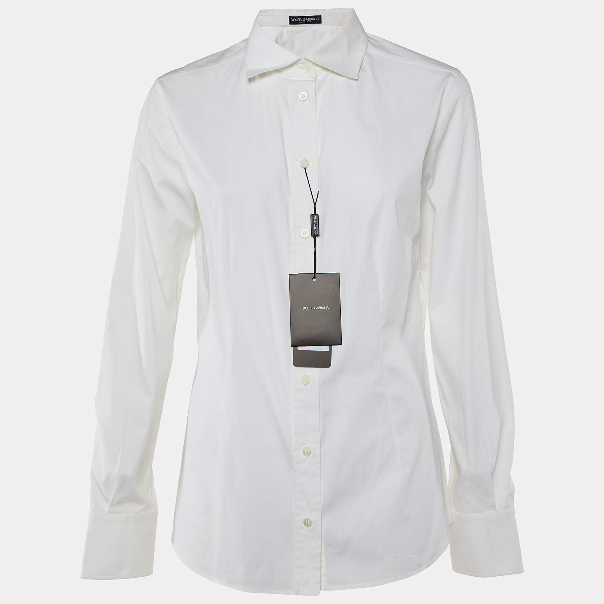 Pre Owned Dolce & Gabbana White Stretch Cotton Button Front Shirt L