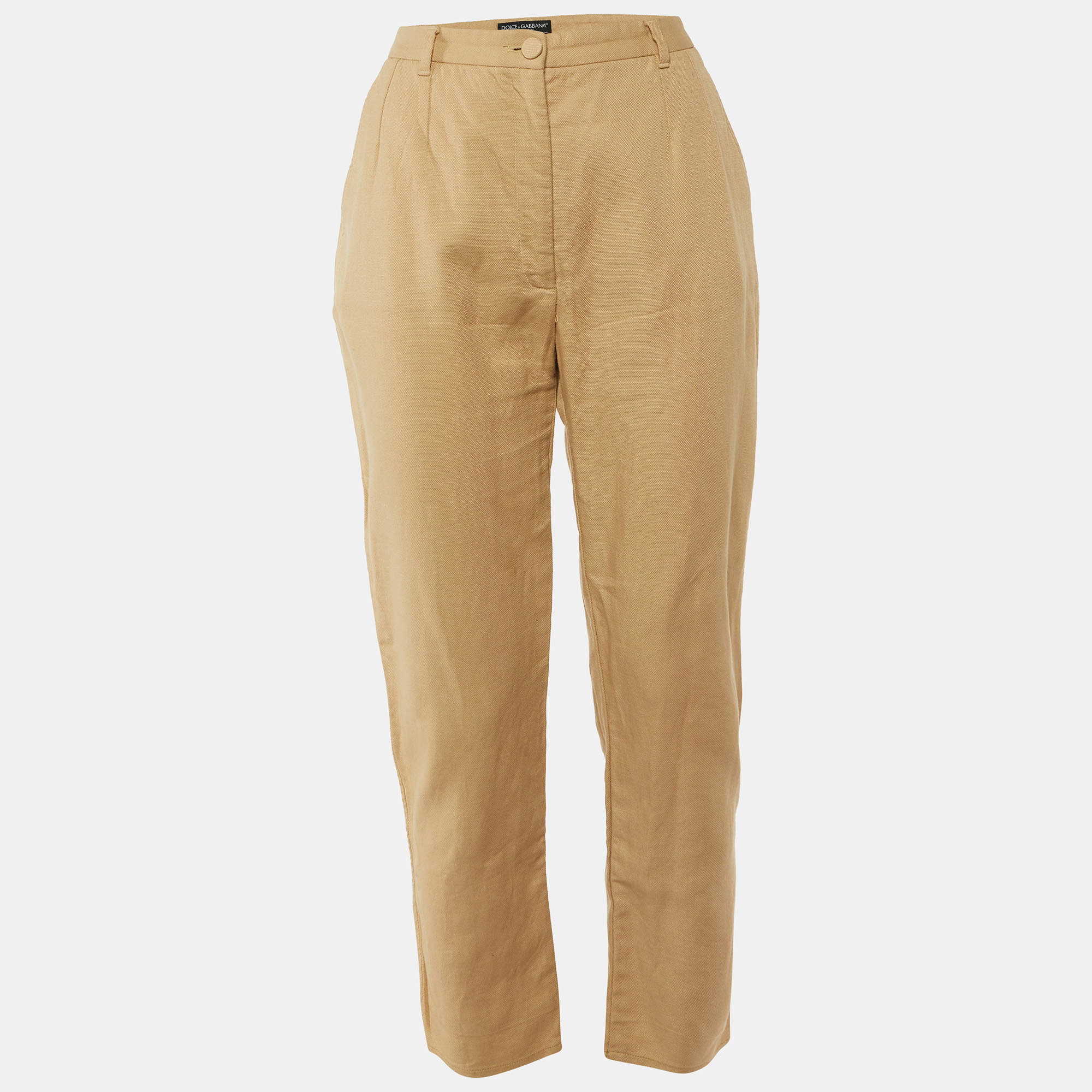 Pre Owned Dolce & Gabbana Beige Cotton Tapered Leg Pants L