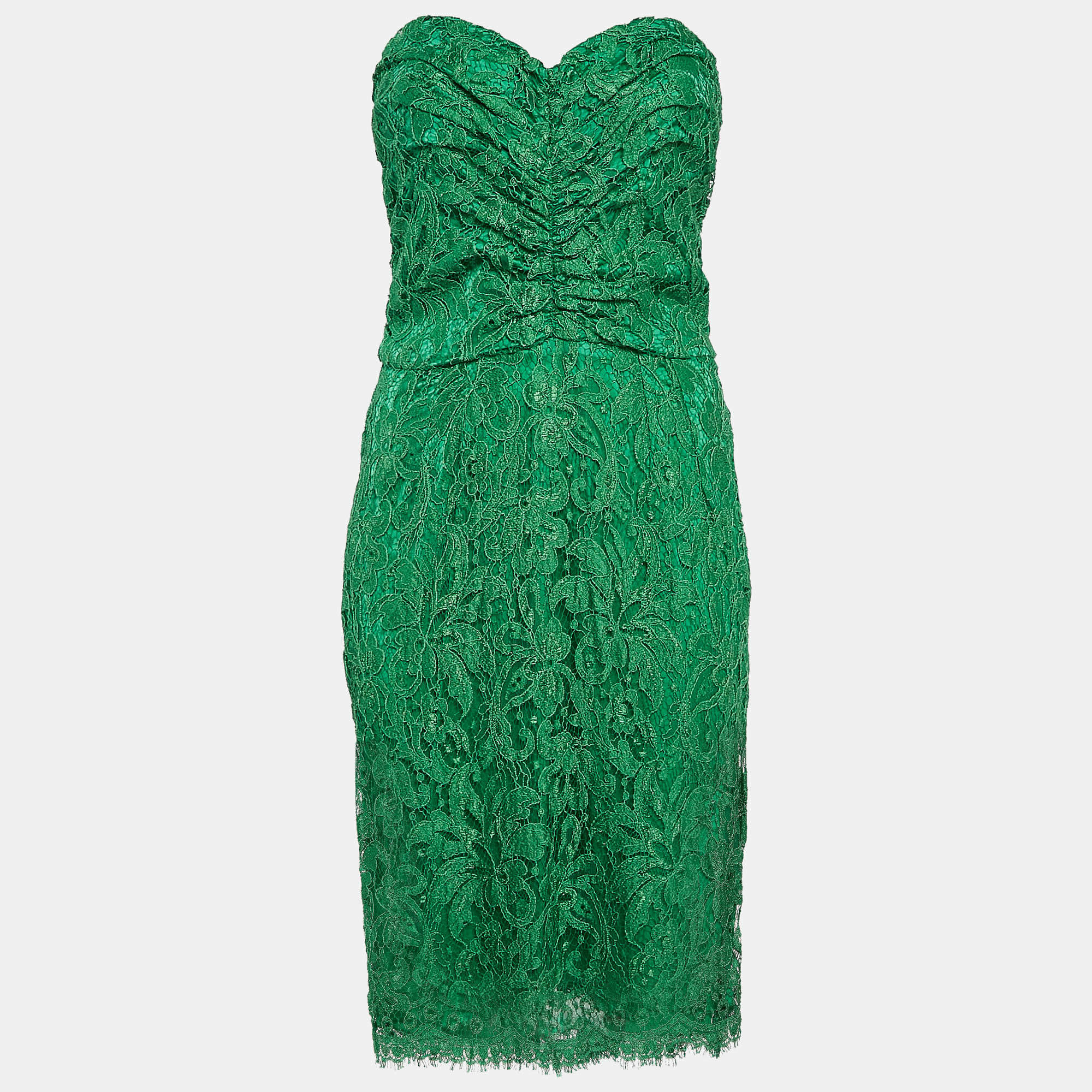 مملوكة مسبقًا Dolce & Gabbana Green Lace Strapless Short Dress L