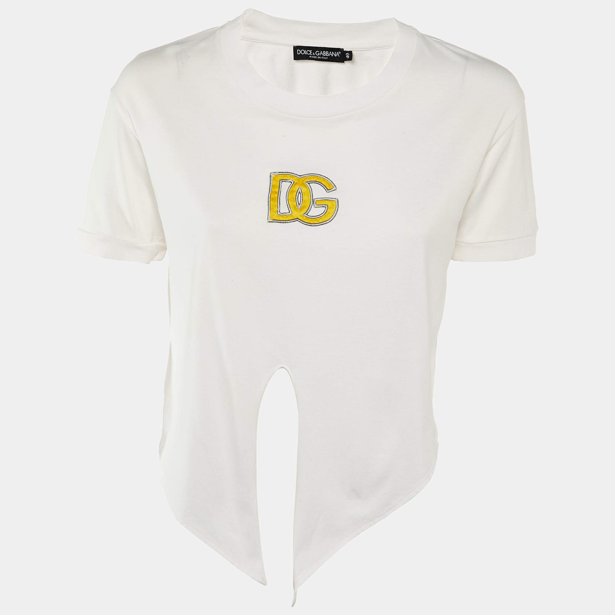 Pre Owned Dolce & Gabbana Pale Pink Logo Detail Cotton Crop Top S