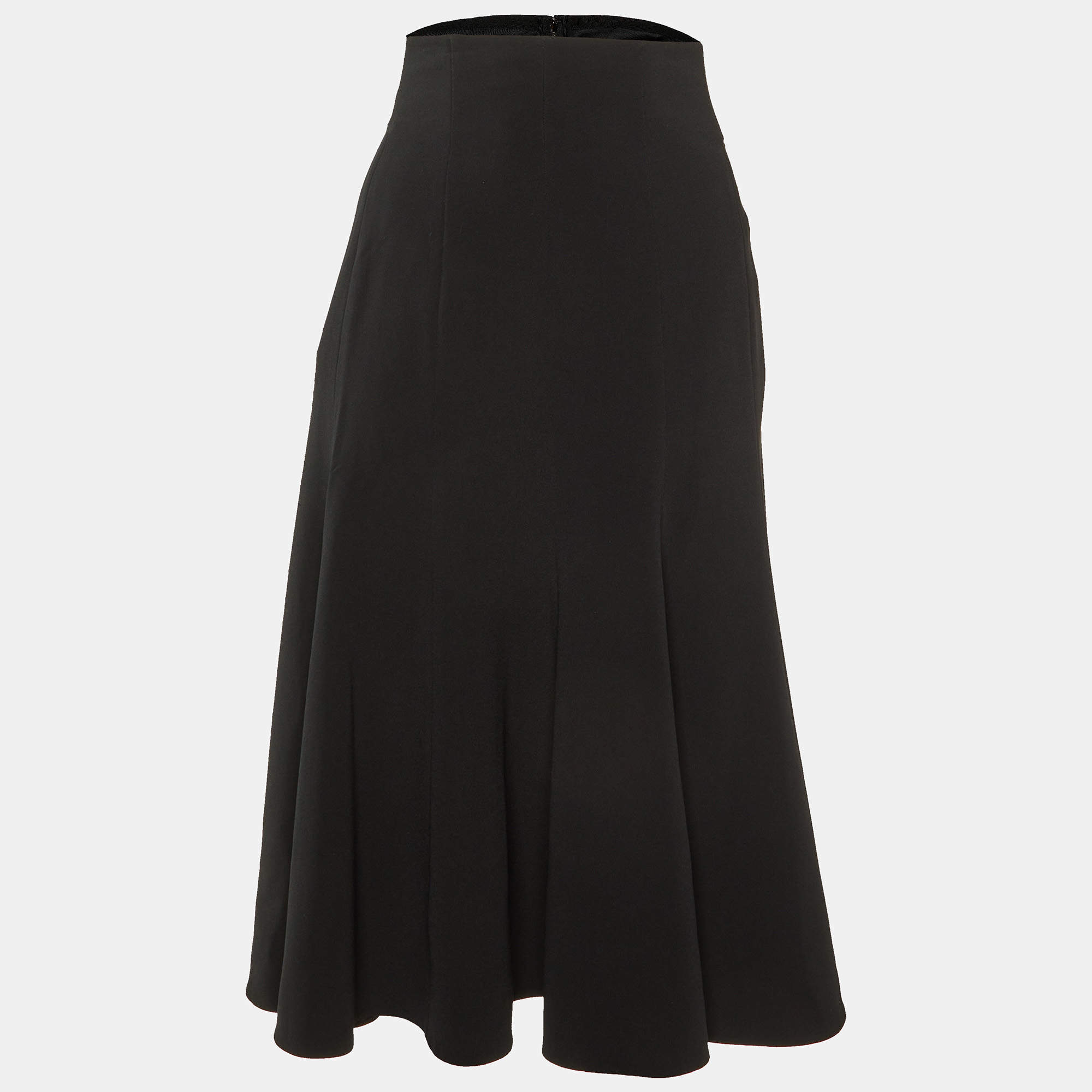 Pre Owned Dolce & Gabbana Black Crepe Flared Midi Skirt L