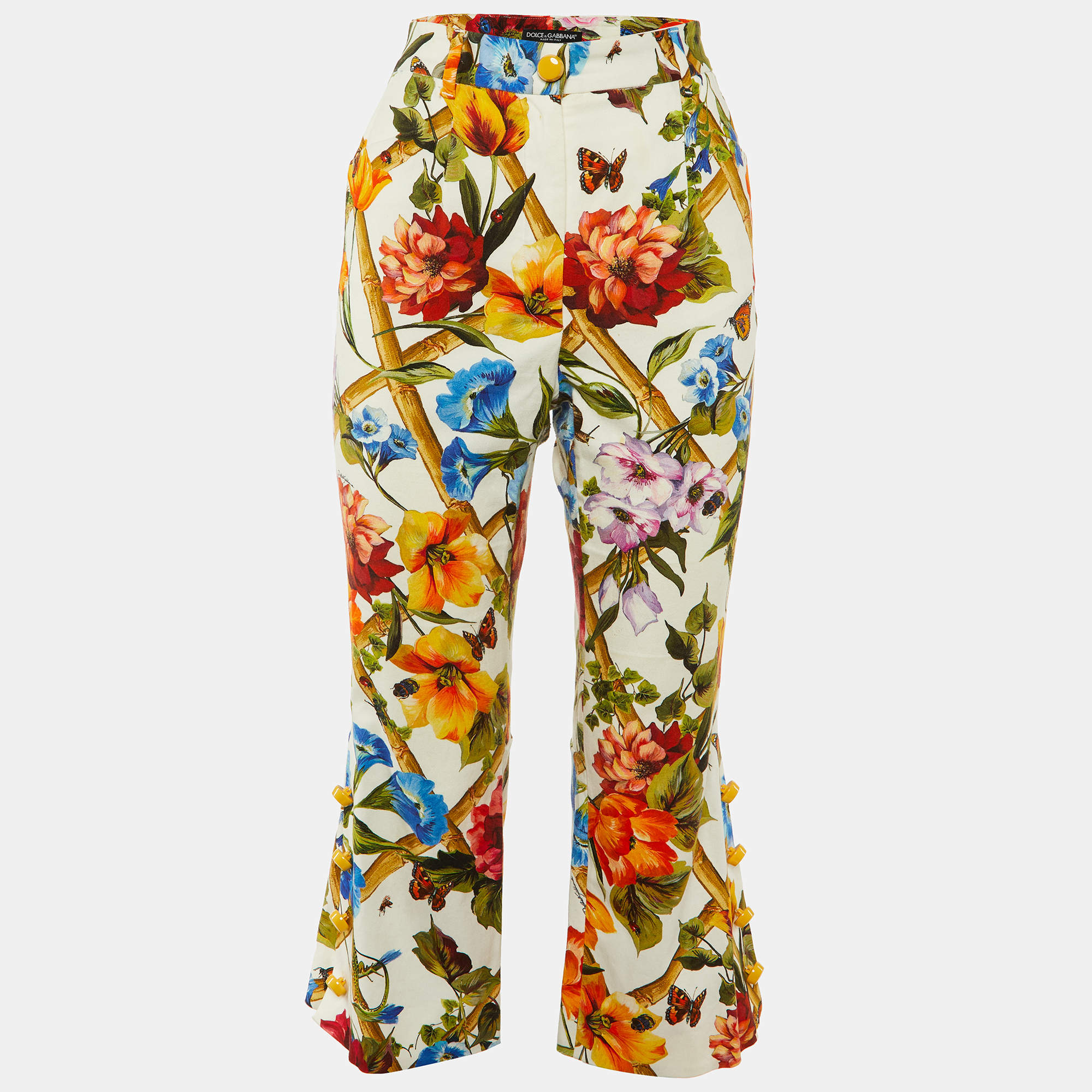 Dolce & Gabbana White Printed Cotton Wide Leg Trousers M