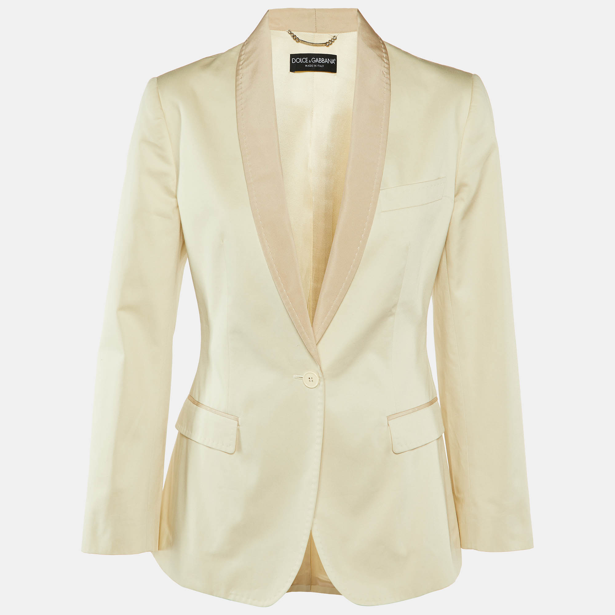 Dolce & Gabbana Cream Cotton Single Breasted Blazer M