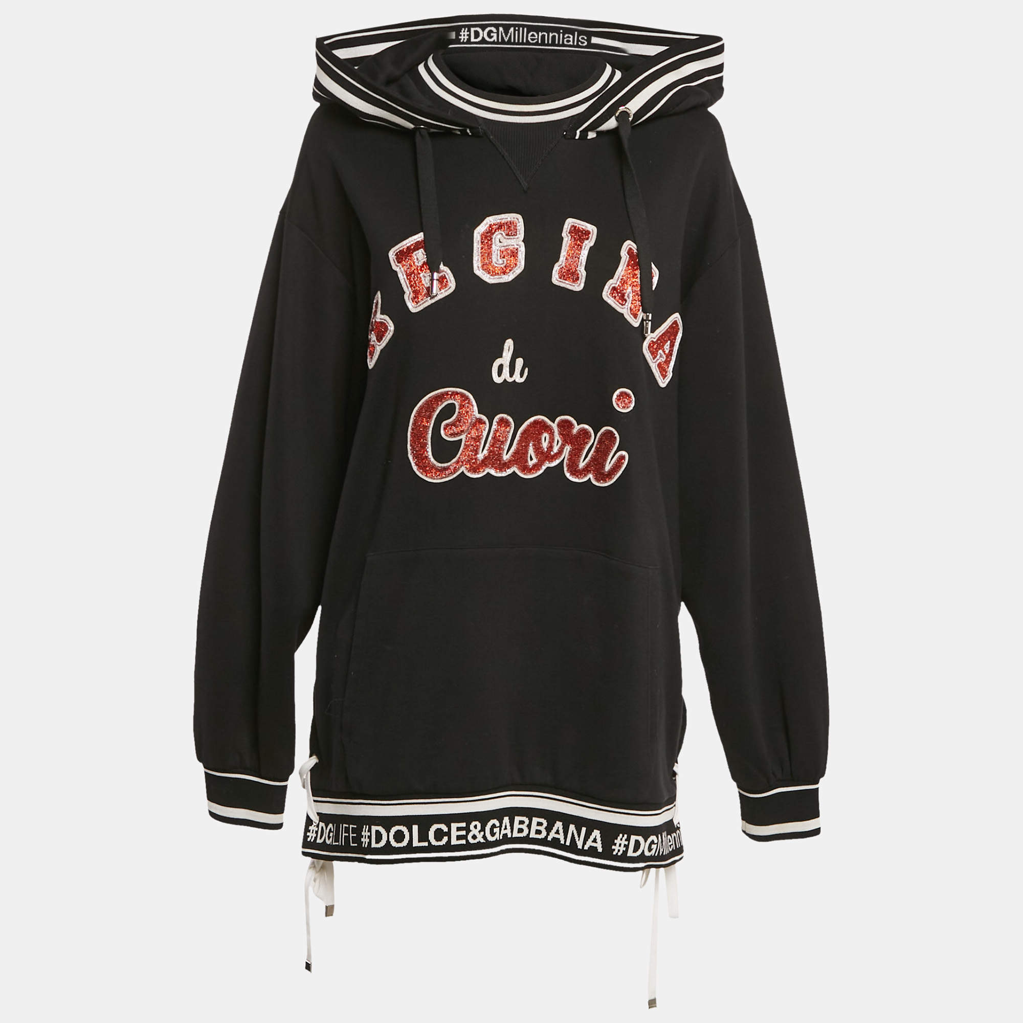 مملوكة مسبقًا Dolce & Gabbana Black Applique Detail Cotton Oversized Hoodie S