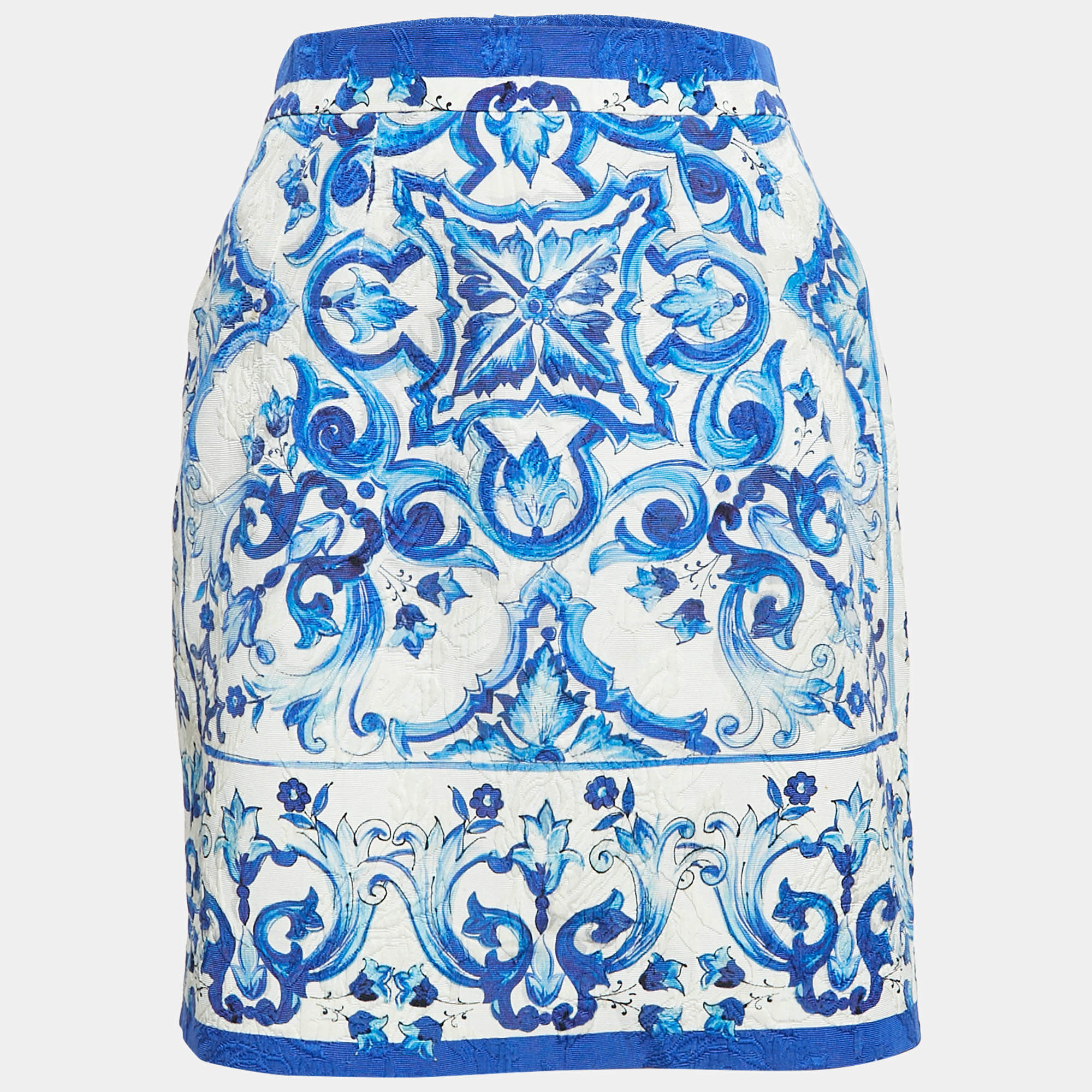 Dolce & Gabbana White/Blue Majolica Print Jacquard Mini Skirt S