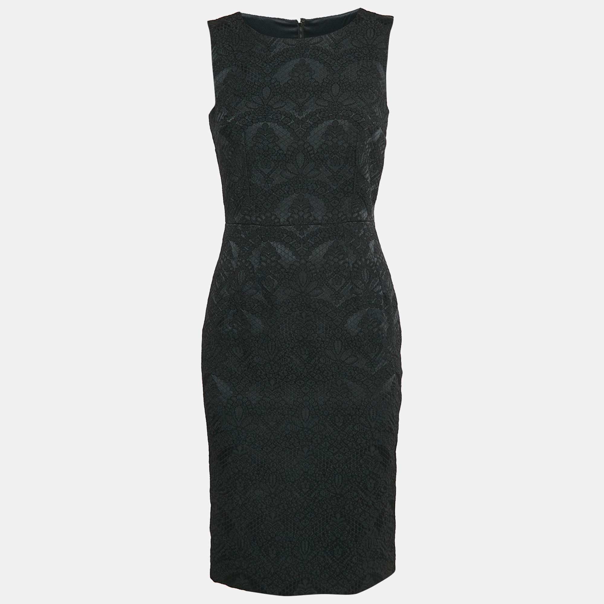 Pre Owned فستان دولتشي أند غابانا جاكارد أسود بلا أكمام قصير مقاس صغير