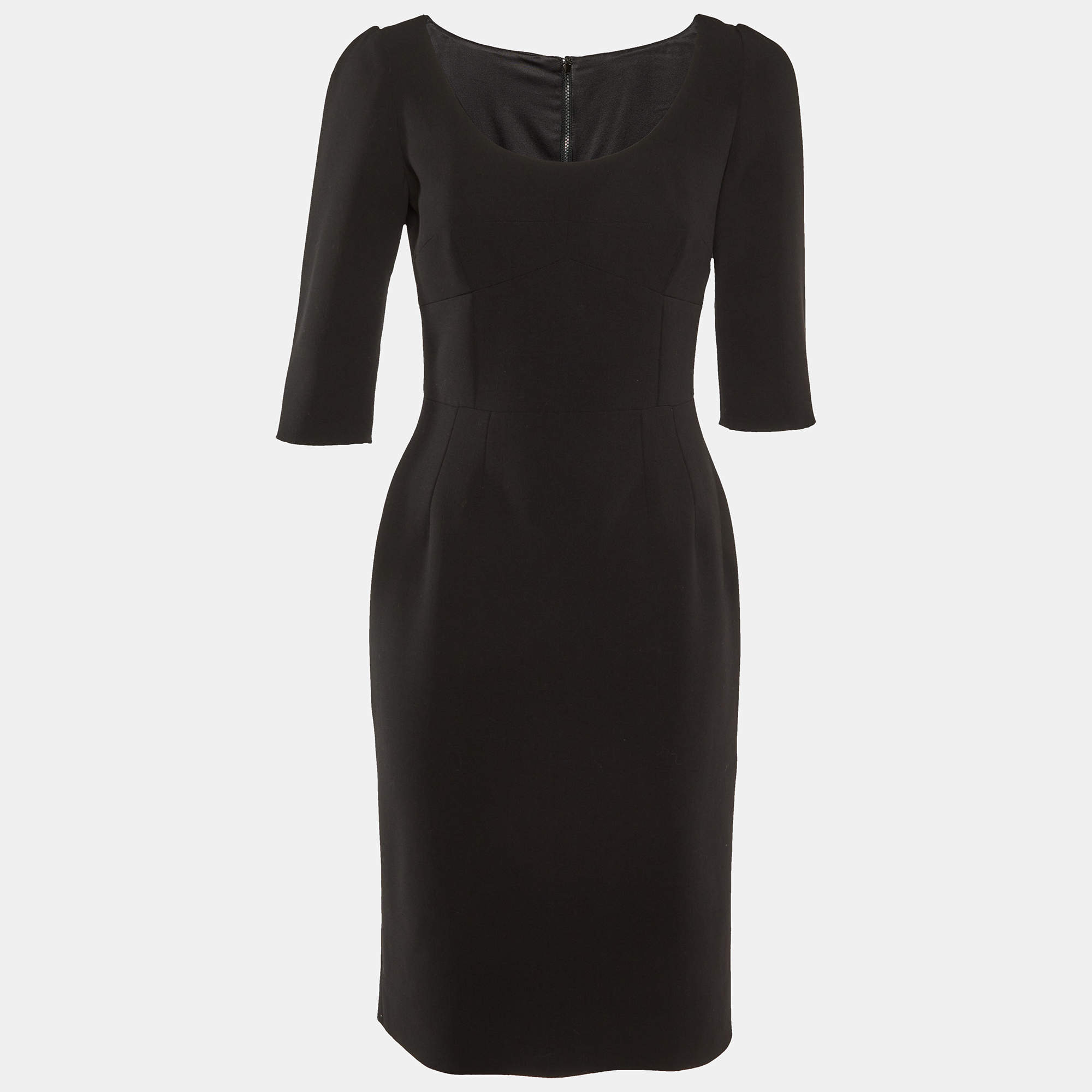 مملوكة مسبقًا Dolce & Gabbana Black Wool Crepe Paneled Midi Dress M
