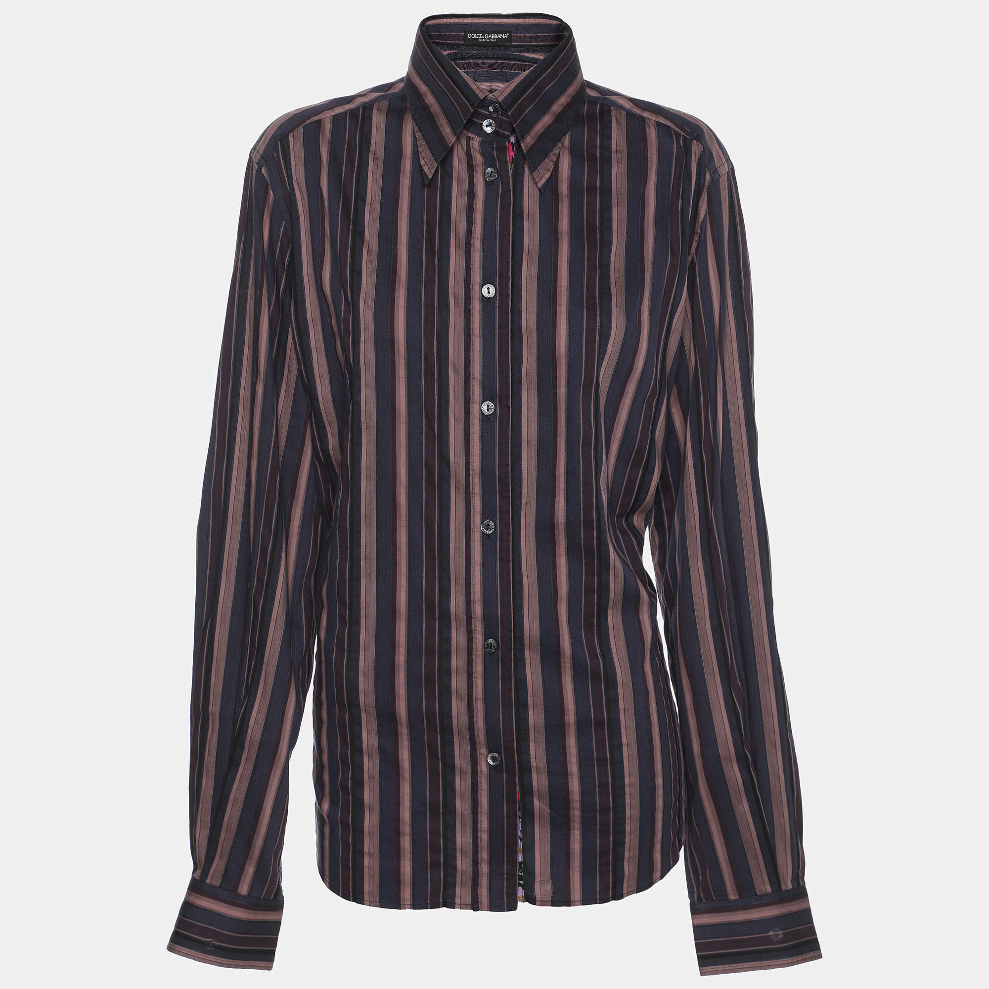 Pre Owned Dolce & Gabbana Purple/Navy Blue Stripe Cotton Blend Shirt L