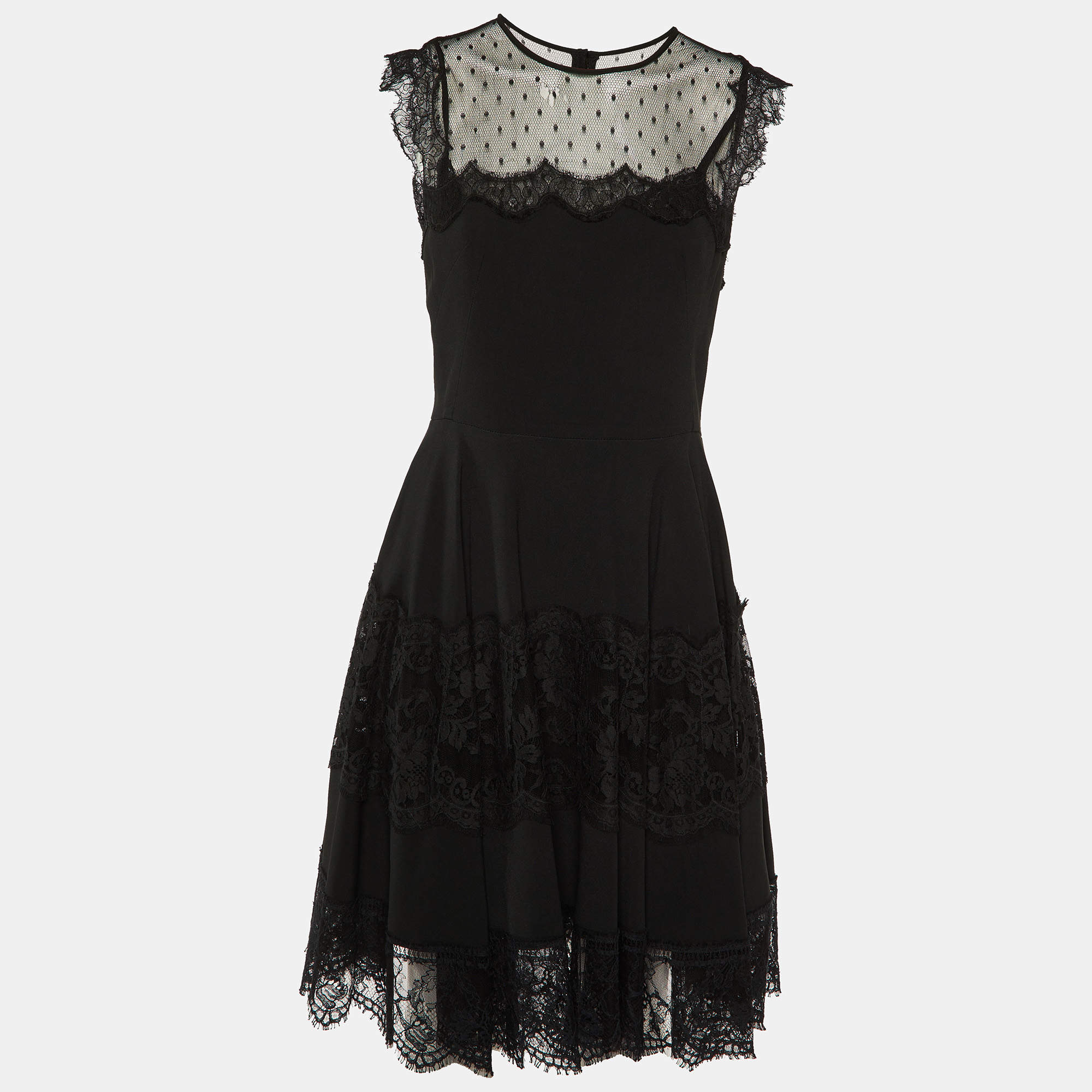 Dolce & Gabbana Black Lace Trim Crepe Short Dress M