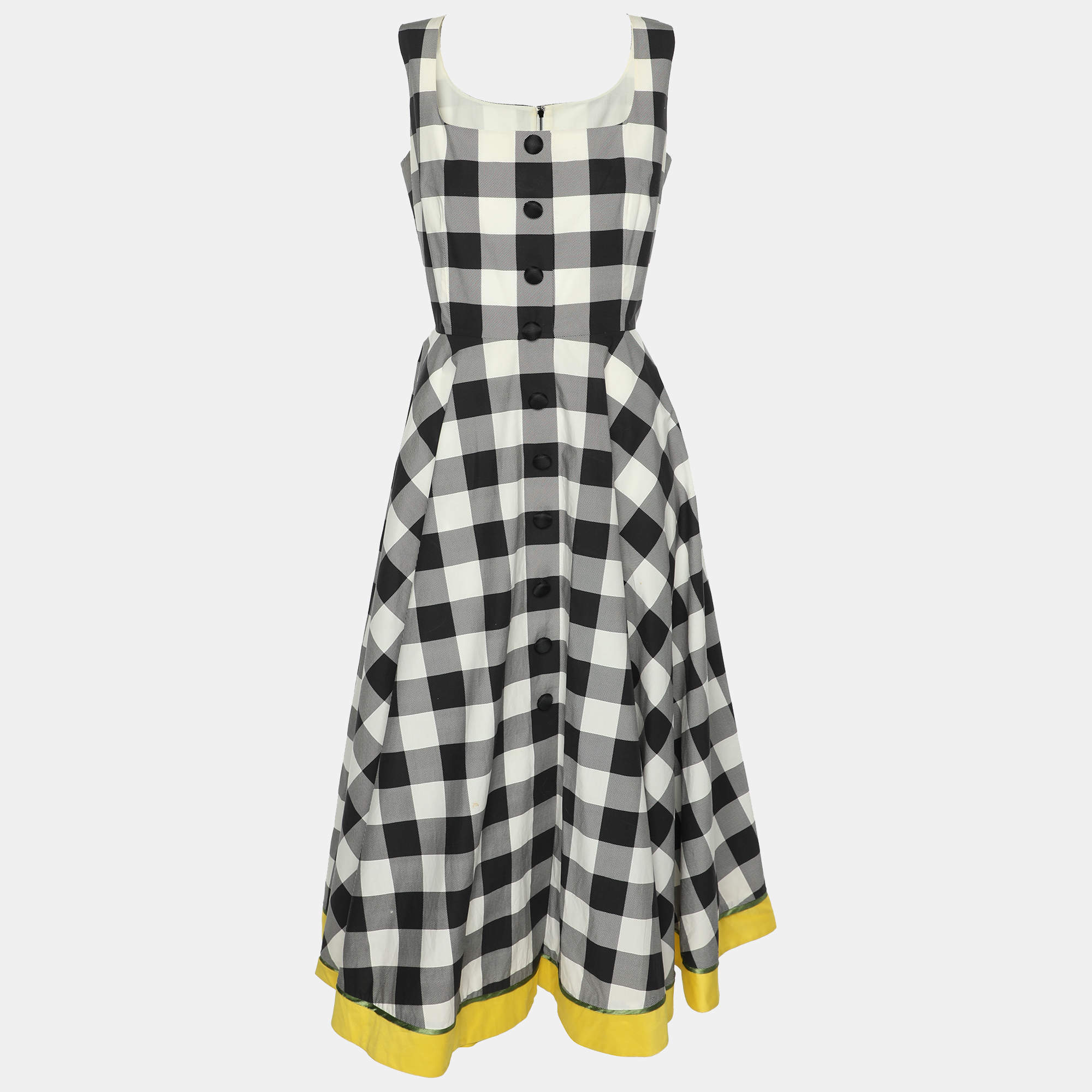 Pre Owned Dolce & Gabbana Black/White Gingham Checkered Cotton Midi Dress L