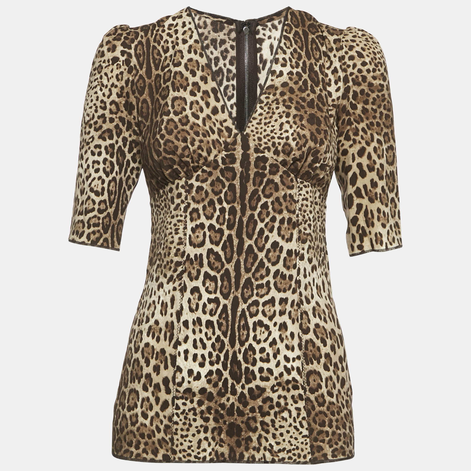 Dolce & Gabbana Brown Leopard Print Silk Blouse S